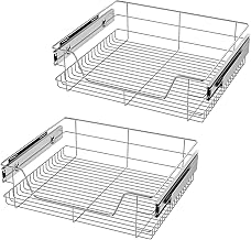 2x Pull Out Telescopic Kitchen Drawer,50cm Wide Cabinet Slide Out Wire Storage Drawers,26kg load capacity,for Kitchen, Pantry, Bathroom Cabinets, Base Larder