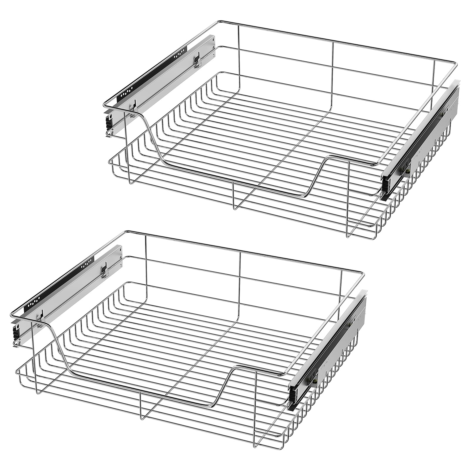 VELPAX 2x Pull Out Telescopic Kitchen Drawer,60cm Wide Cabinet Slide Out Wire Storage Drawers,30kg load capacity,for Kitchen, Pantry, Bathroom Cabinets, Base Larder