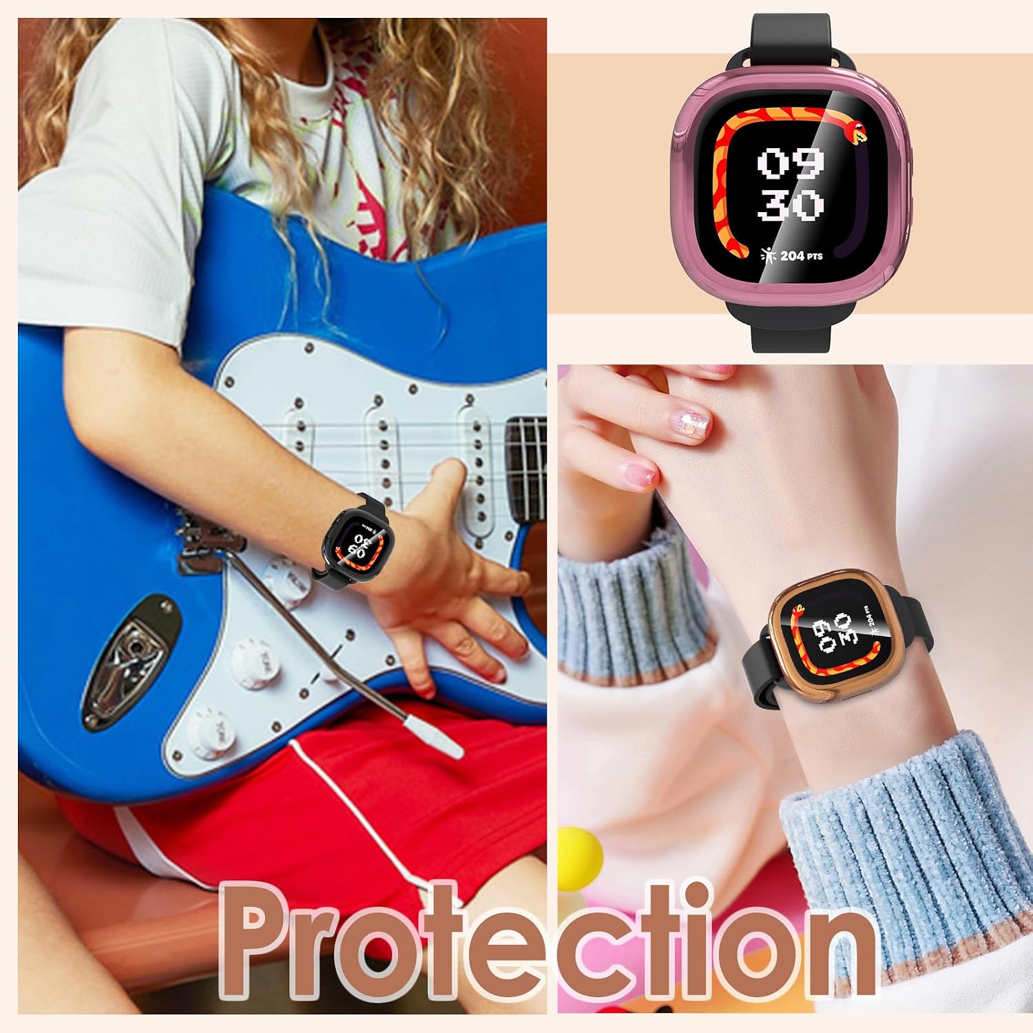 Simpeak 5-Pack Soft Screen Protector Bumper Case Compatible with Fitbit Ace LTE Smartwatch, Full Protection, Rose Pink/Clear/Silver/Black/Rose Gold
