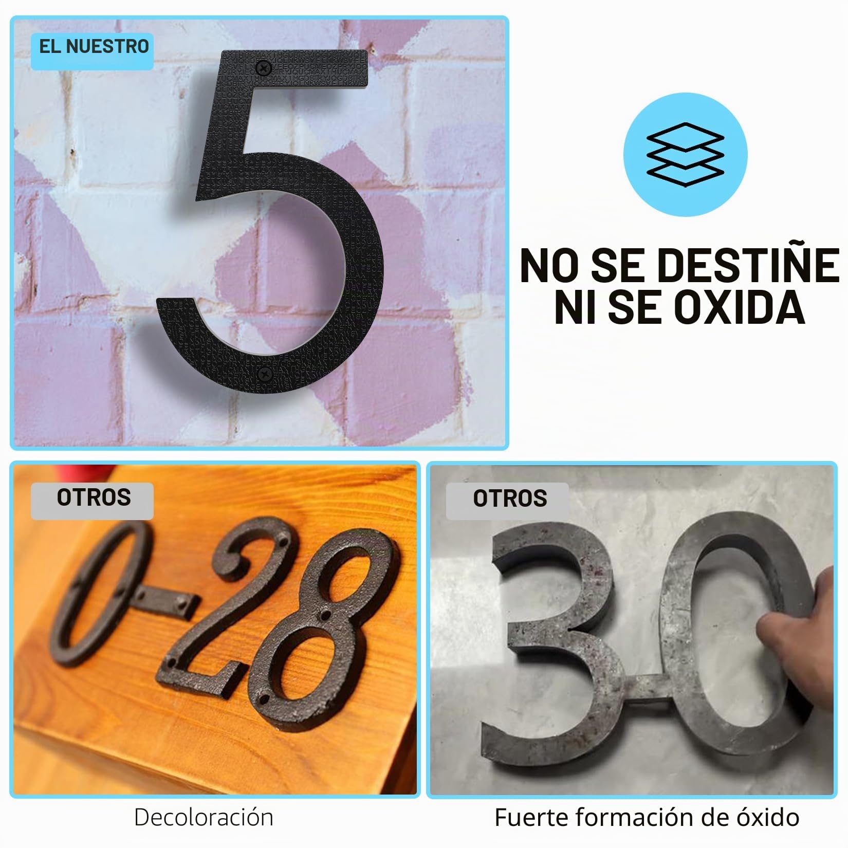 Número Grande para Casa en Negro, 20cm, Placa Flotante de Número de Casa, Número de Calle/Puerta en Plástico ABS Efecto 3D para Oficinas, Buzones, Garajes (Numero 5)