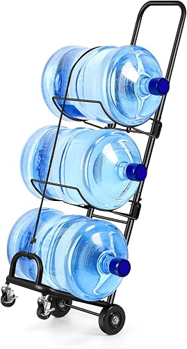 Soporte para jarra de agua de 5 galones con ruedas, organizador de botellas de agua plegable de 3 niveles, soporte de almacenamiento para botellas