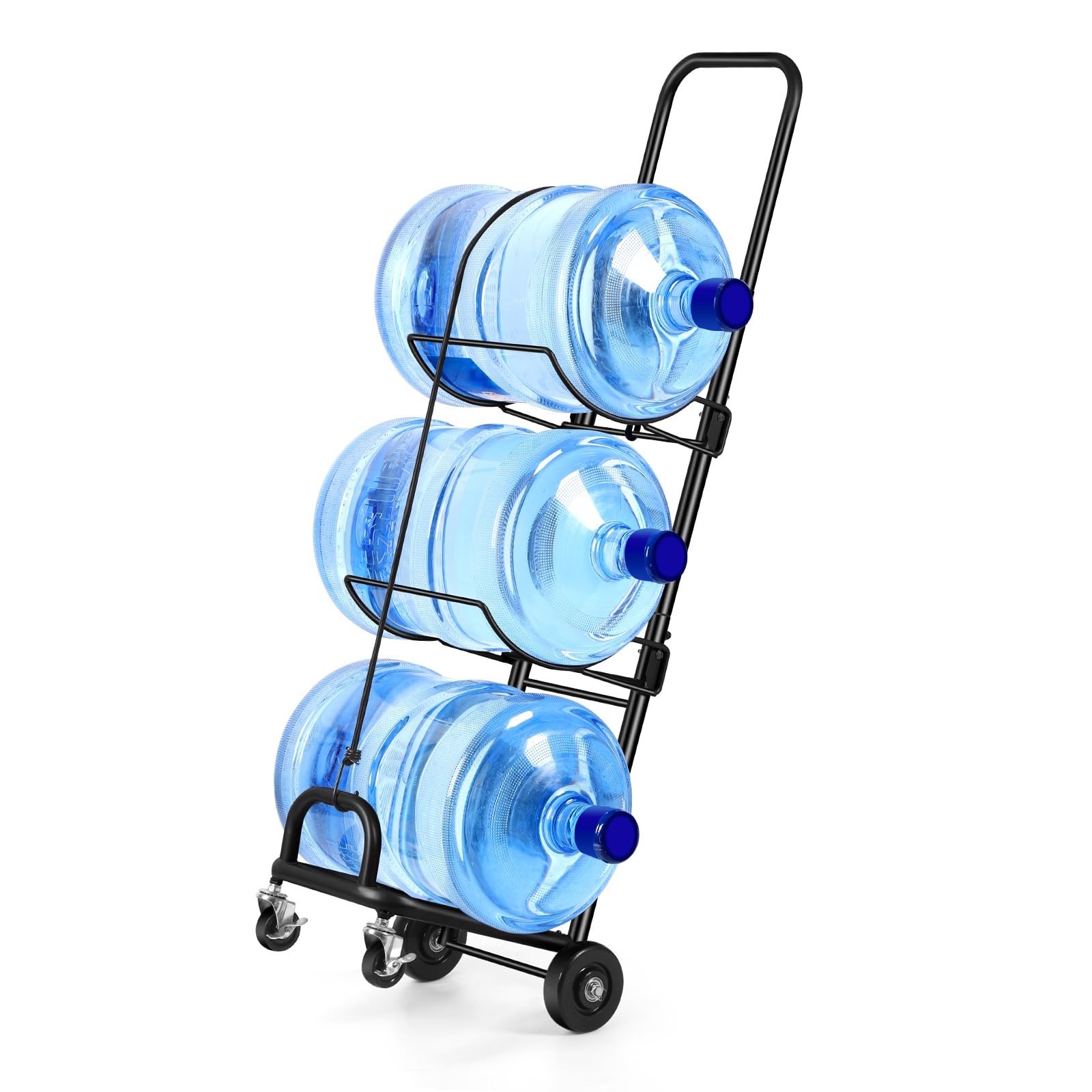 5 Gallon Water Jug Holder with Wheels 3 Tier Foldable Water Bottle Organizer Storage Rack, Water Bottle Stand with Tying Rope, Water Cooler Jug Cart