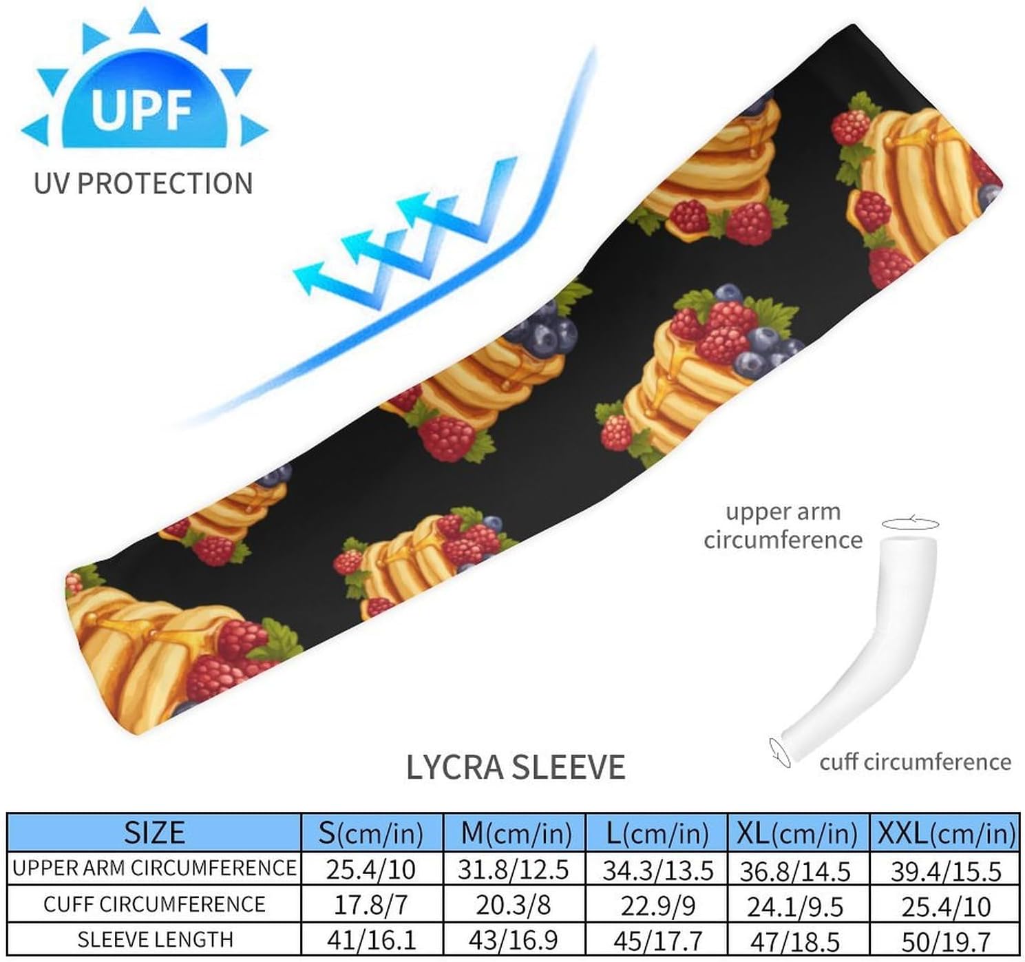 Pancake Raspberry Blueberry Honey Arm Sleeves Cooling Sun Protection Sports Compression for Golf Basketball