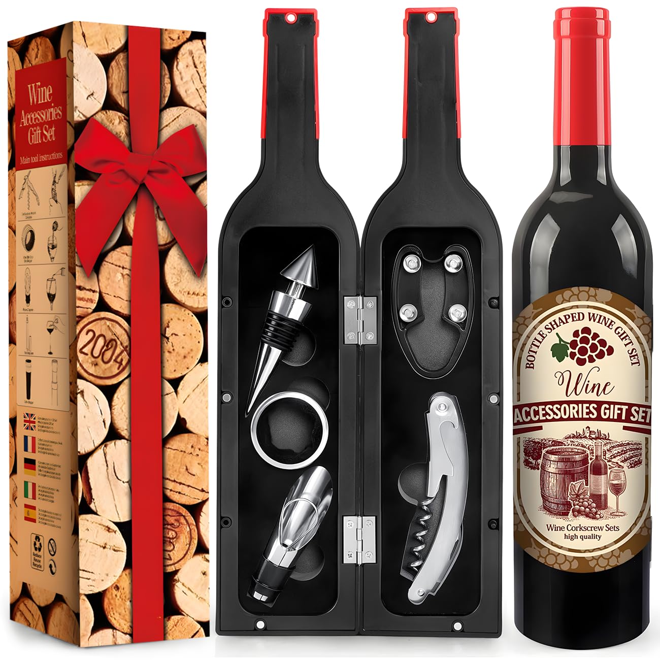 Set Accessori Vino 4 In 1 - Cavatappi, Versatore, Tappo E Collare, Acciaio Inox - Foto 2