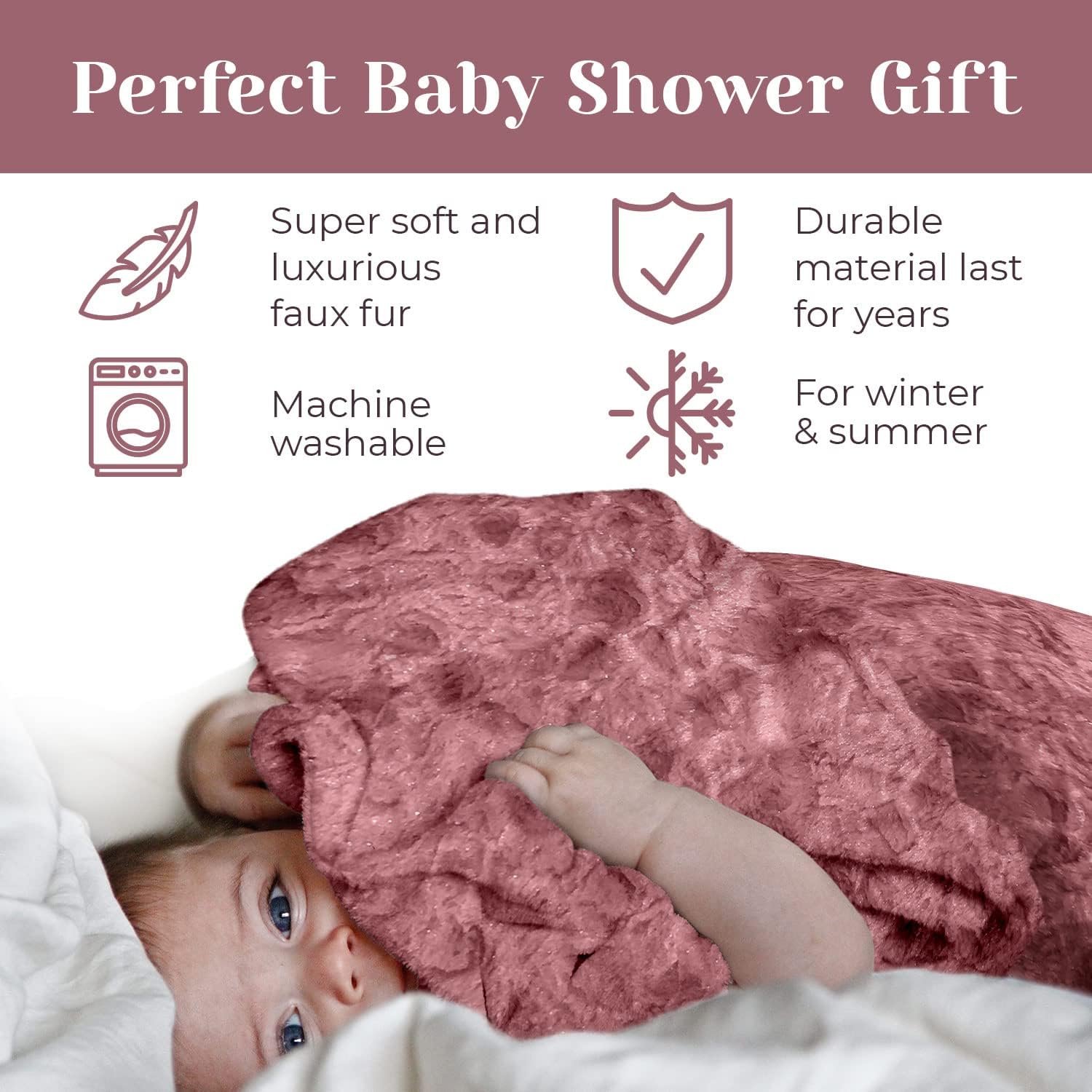 berry bebe Luxury Receiving Blanket, Personalized Baby Blankets, Personalized Baby Gifts, Boutique Style for Girl Size 27x40 Inch (Mauve)