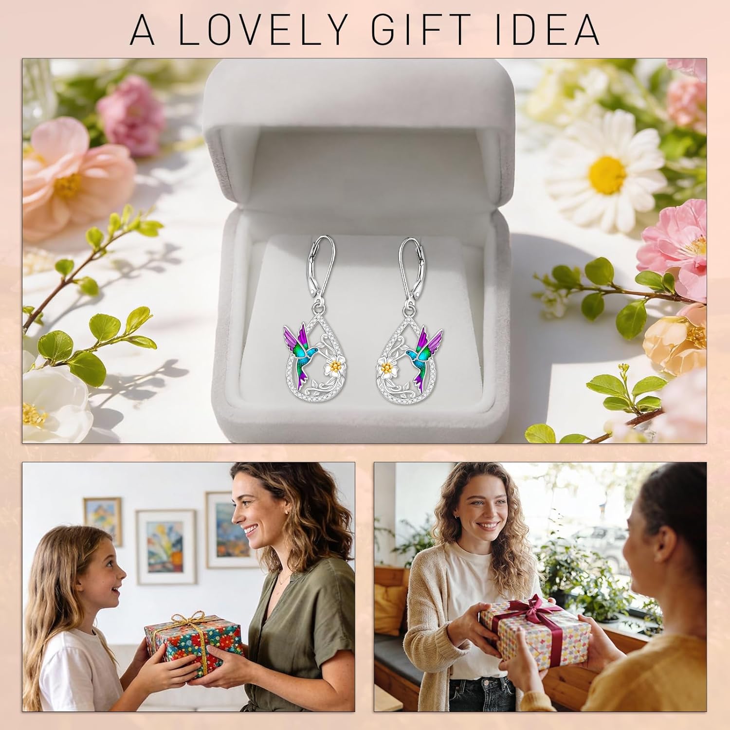 Hummingbird Earrings for Women Purple Hummingbird Earrings Sterling Silver Gifts Dangle Bird Jewelry Memorial Mothers Day Christmas Birthday Gifts - Image 7