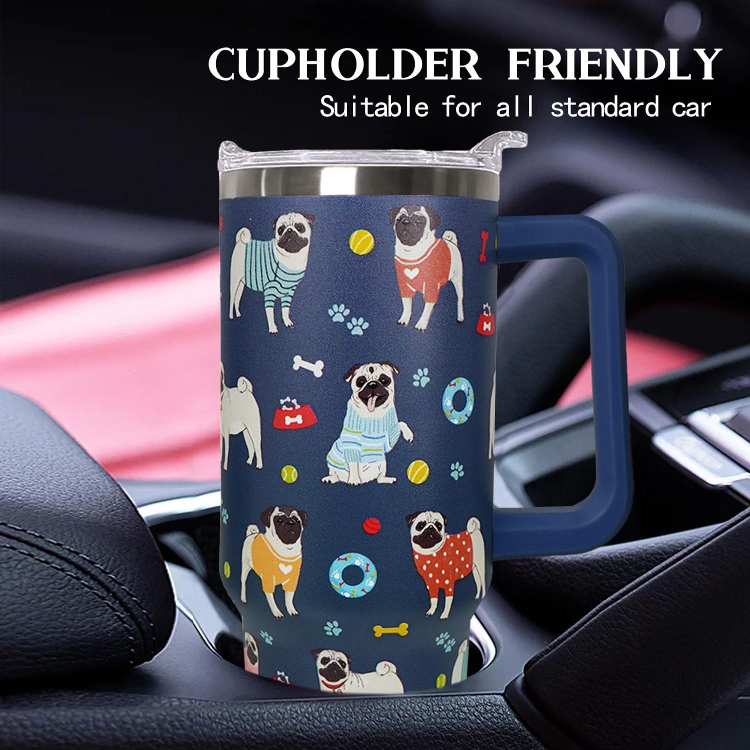 Ceovfoi 40 Oz Pug Tumbler With Handle, Golden Retriever Decor Coffee Travel Mug Cup Water Bottle, Dog Gifts for Women - Image 6