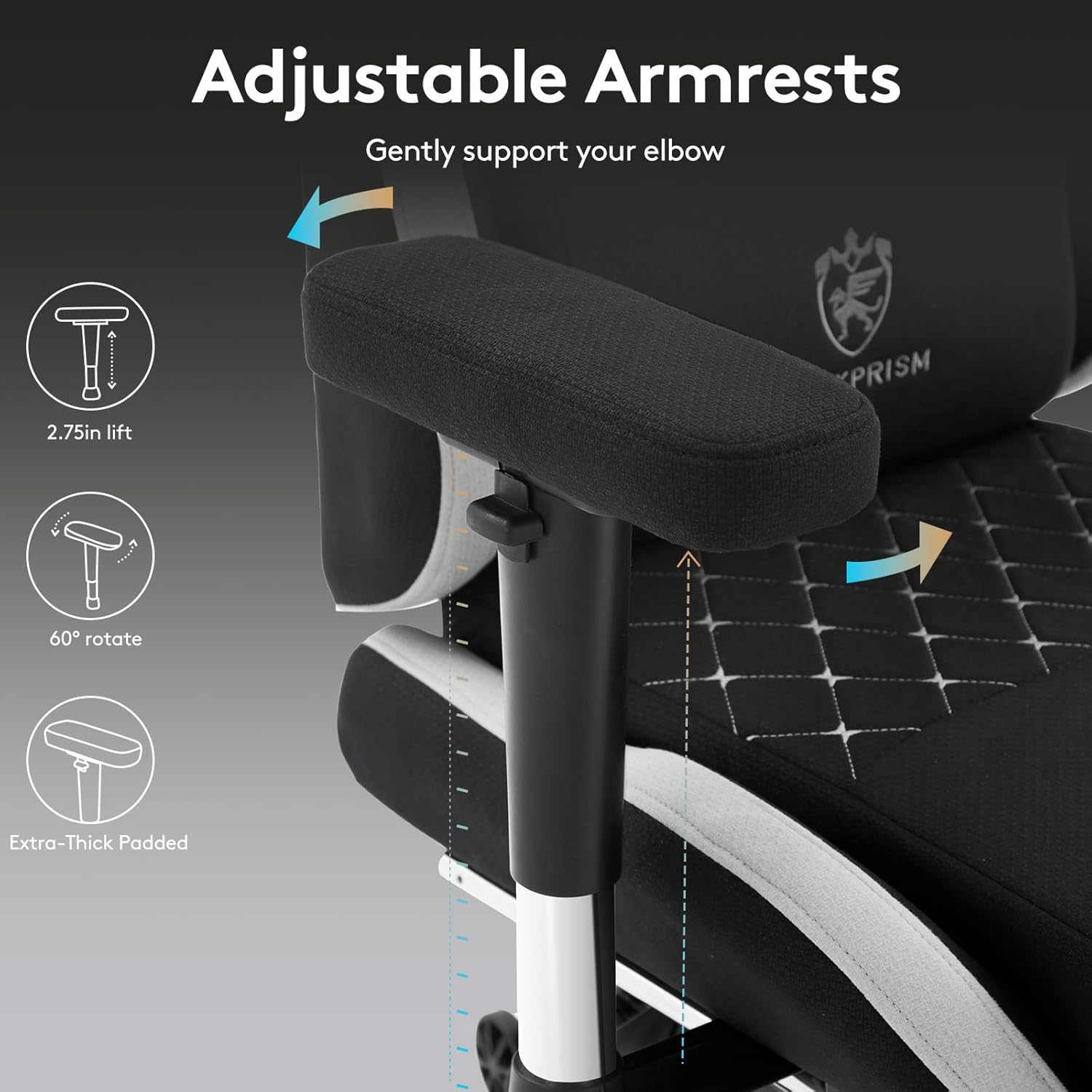 Gaming Chair Breathable Fabric,Computer Office Chair with Footrest,Massage Lumbar Support and Gel Pad,Ergonomic Reclining Gamer Chair with Adjustable Armrests and Spring Cushion Black Grey - Image 9