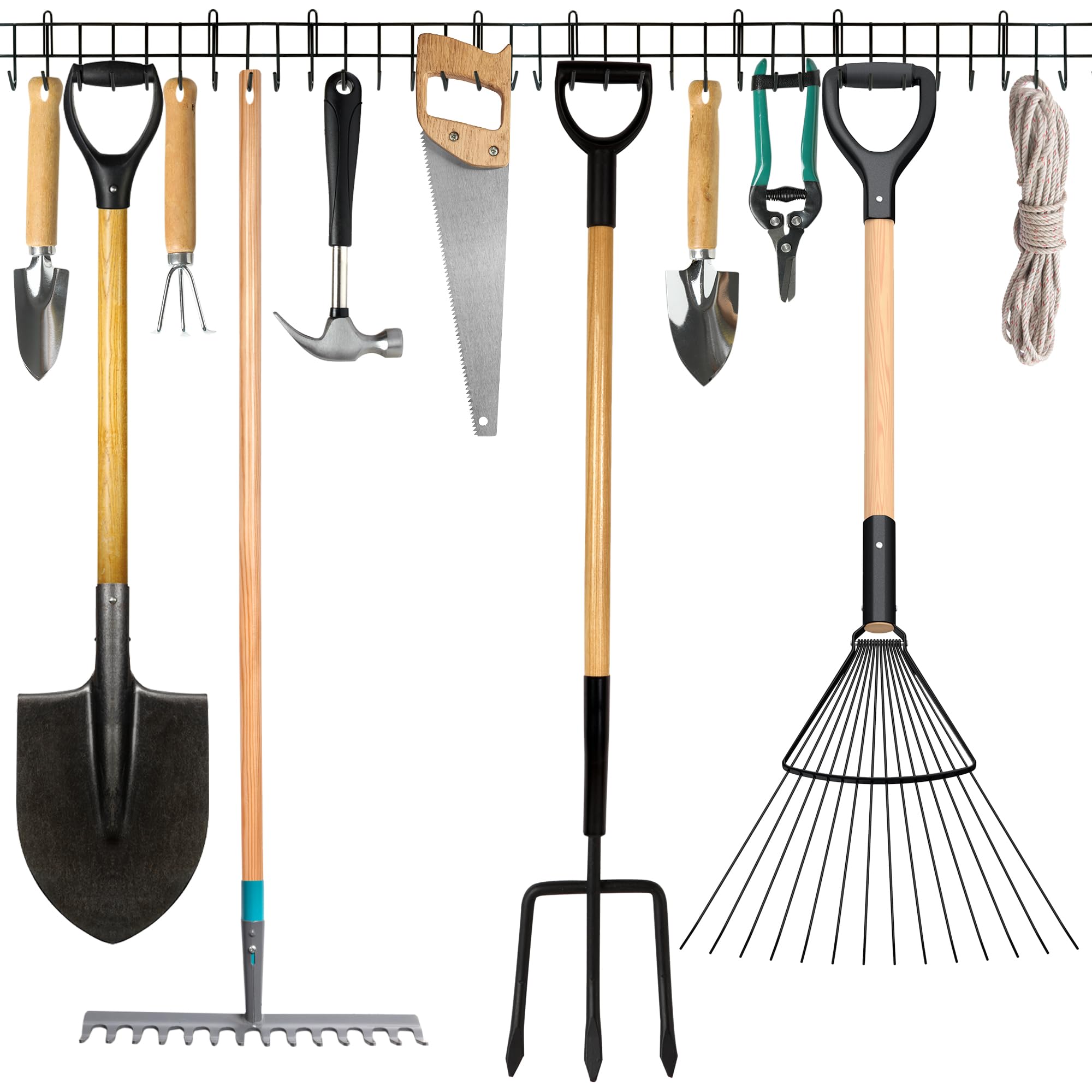 Coselena Garden Tool Storage Rack 160cm, Heavy Duty Metal Wall Mounted Tool Organiser for Shed & Garage, Adjustable Hooks