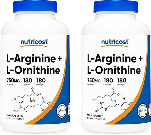 Nutricost L-arginina L-ornitina 750 mg 180 cápsulas 2 botellas