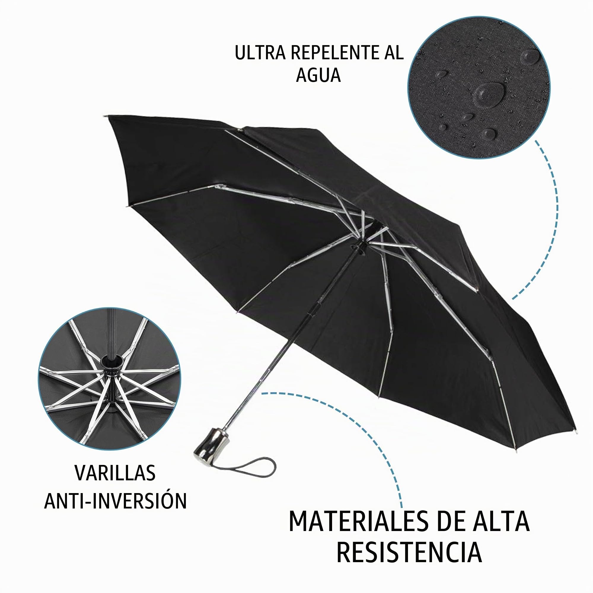 Isotoner Paragua hombre plegable con apertura y cierre automático - x-tra resistente garantía de por vida - ultra repelente al agua