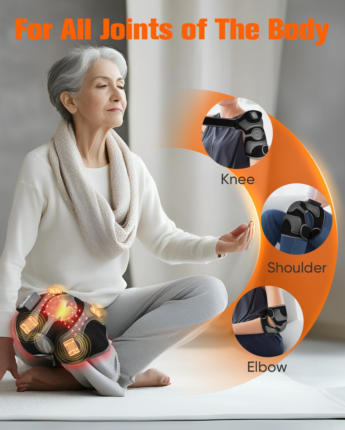 Rotlichttherapie & Vibrationsmassage Kniebandage, FSA berechtigte HSA 5000mAh Schnurloses Kniemassagegerät mit 4 Vibrationsbereichen, Infrarot Heizkissen Wickelgerät für Knie Ellenbogen