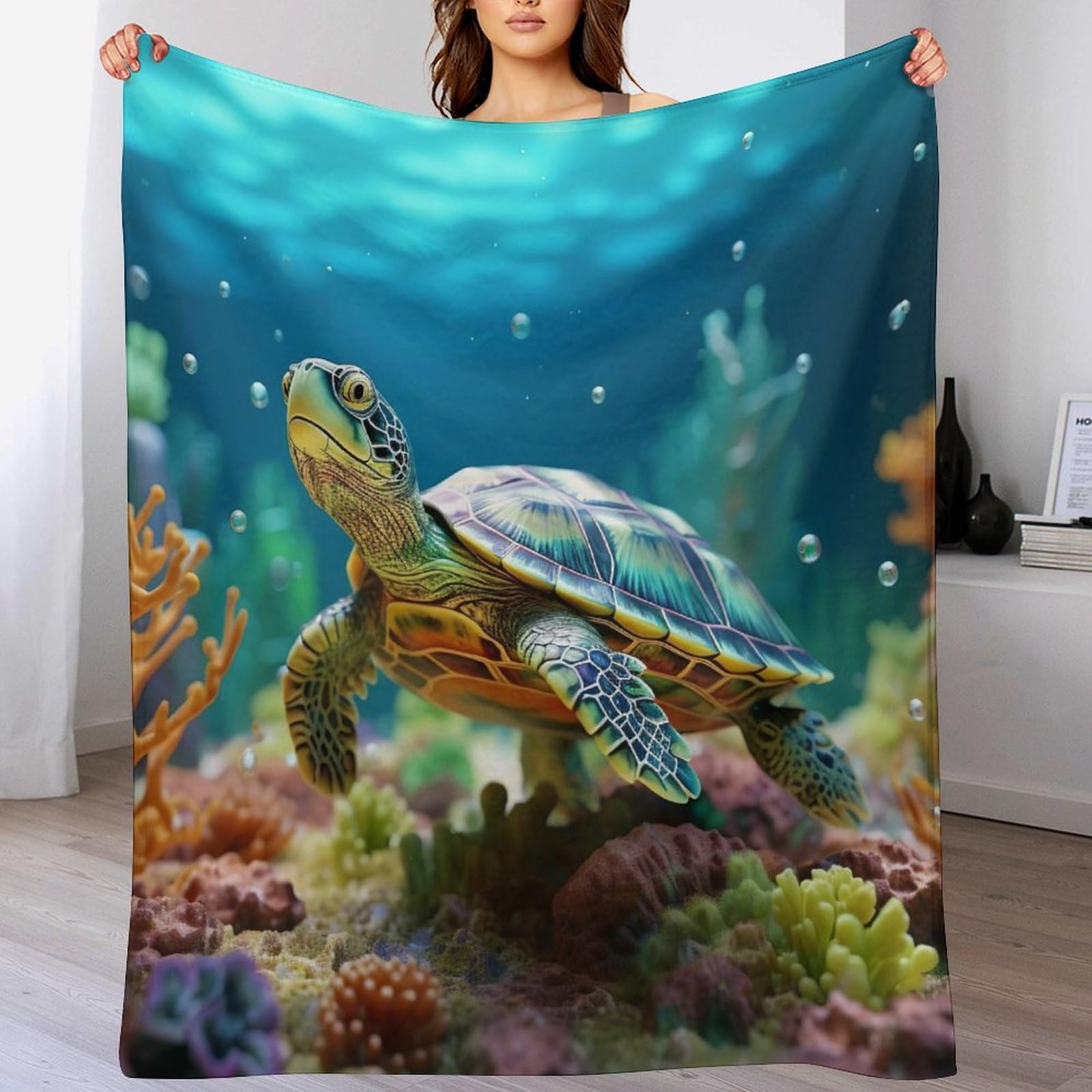 Manta mullida de tortugas marinas forro polar extrasuave lavable para cama 100x130