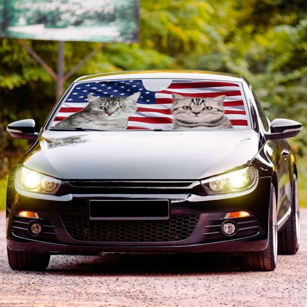 Funny German Pointer Dog Couple Windshield Sunshade for Car SUV Truck 4Th of July US American Flag Car Front Windows Sunshade Sun Visor Protector 51 X 26.8 Inch