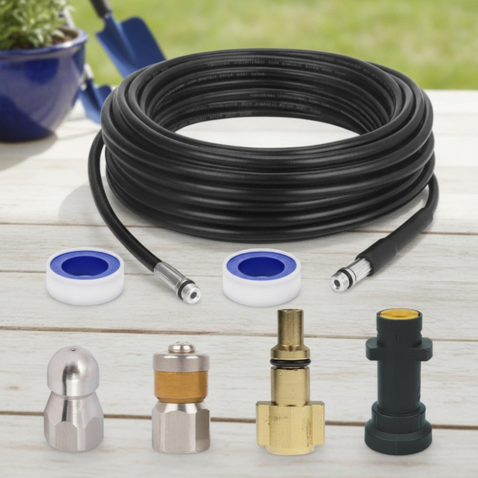 F Fityle para Hidrolavadora de Limpieza de Drenaje de Presión Enrollada Fittings Roscados Material PVC Nylon Adecuada para, 5 Metros