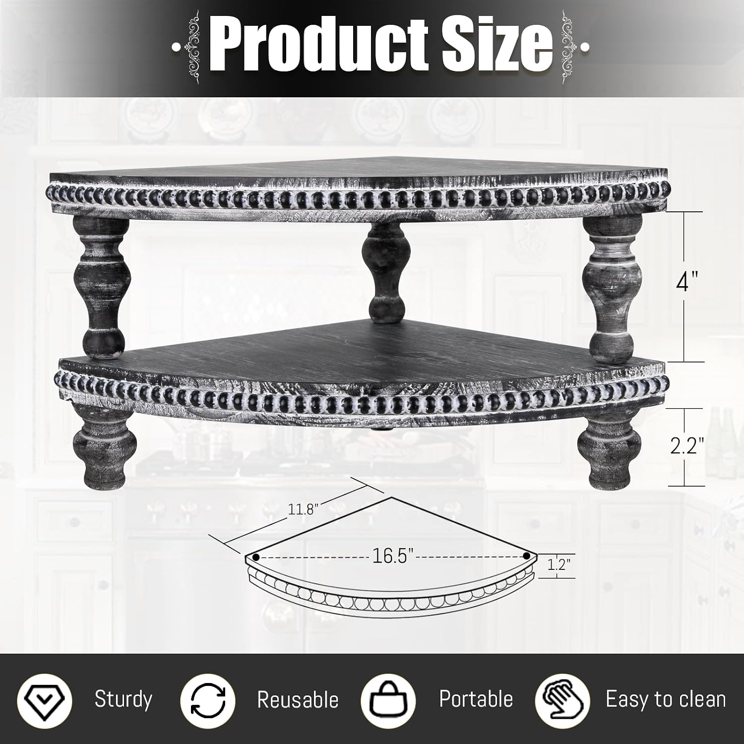MAONAME Vintage Black Corner Pedestal Stand, Rustic Corner Riser Set of 2 image 2