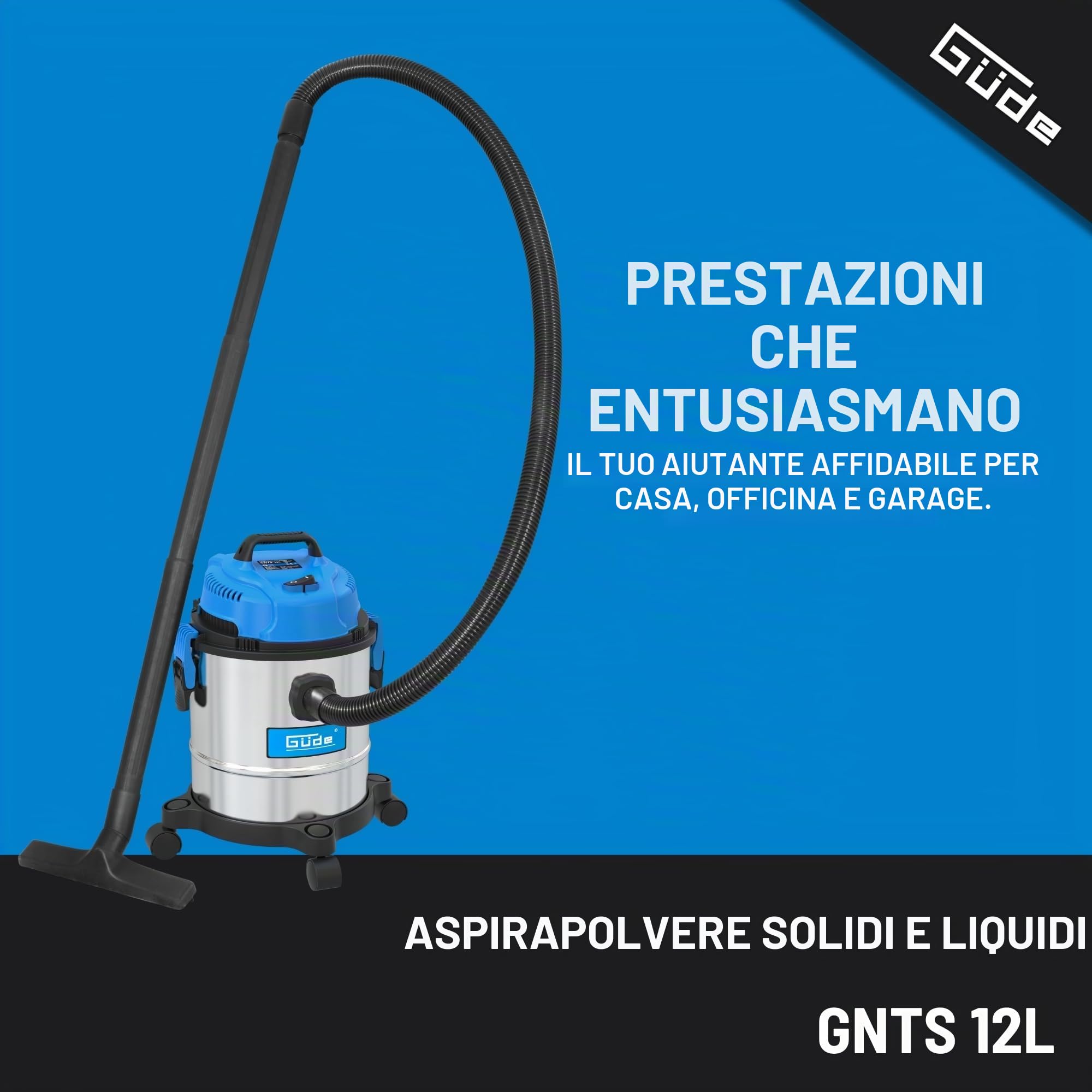 Güde Borsa L 17000, aspiratore asciutto GNTS 12 l, blu, argento, nero, 1200 W, 80 decibel, 28 x 29 cm