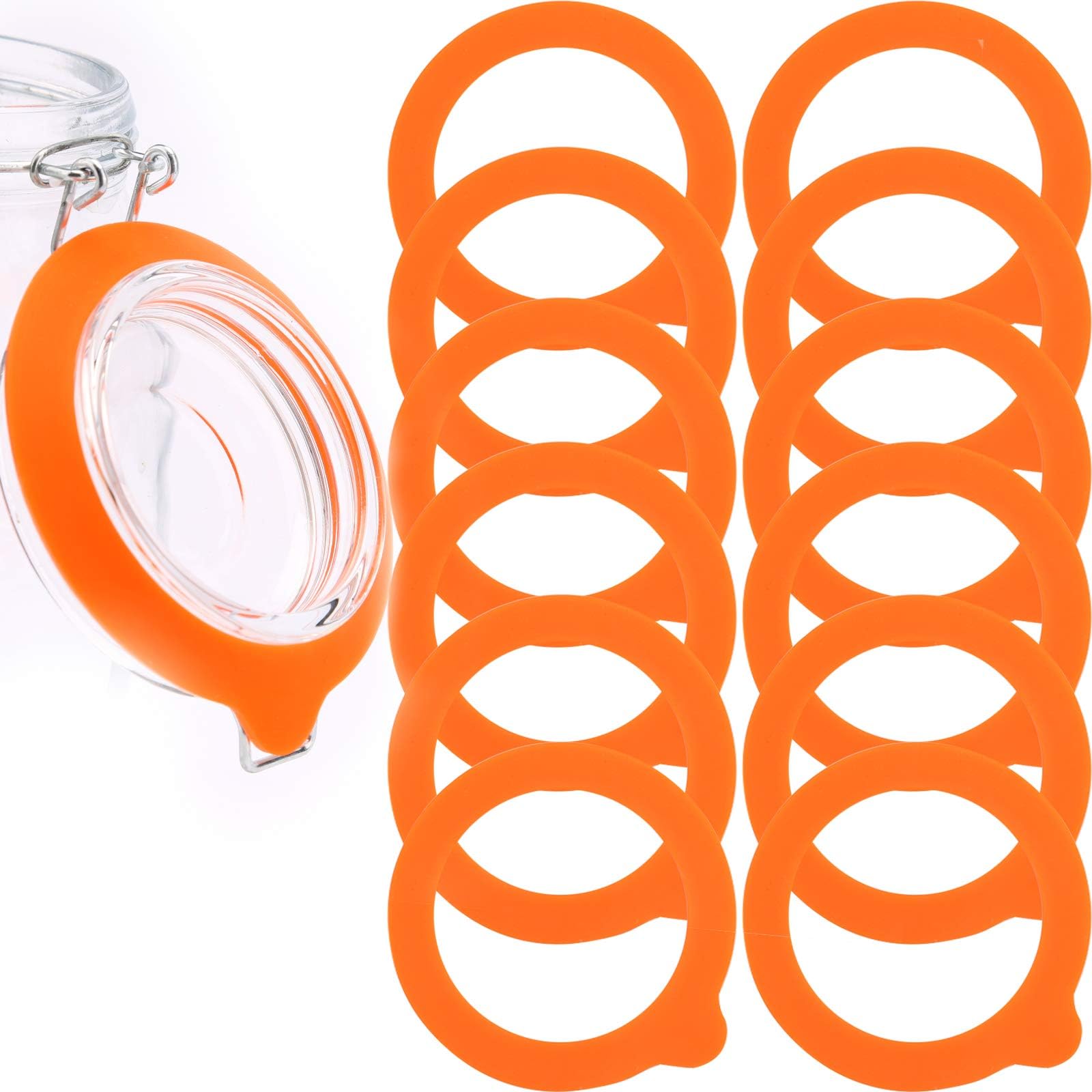 LUTER 12Pcs Silicone Jar Gaskets Replacement, Leak Proof Silicone Gasket Airtight Seals Rings for Mason Jar Lid, Regular Wide Mouth Glass Jars (Orange)