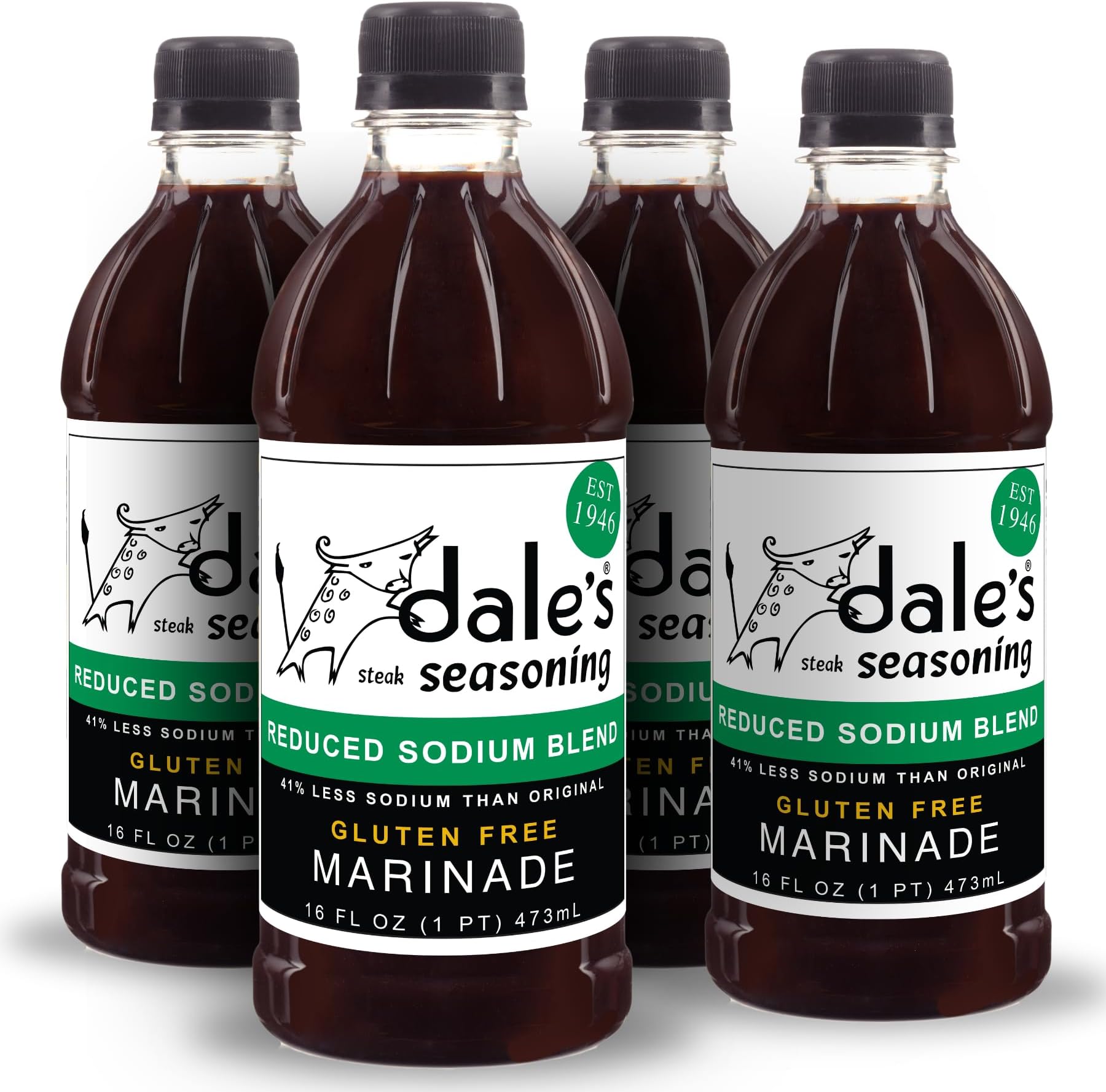Steak Seasoning By Dale's, Reduced Sodium Blend, No Cholesterol | Delicious on All Meats, Fish | 16 oz Bottle (4 Pack) | No Long Marinating, Savory Blend of Exotic Spices! Gluten Free