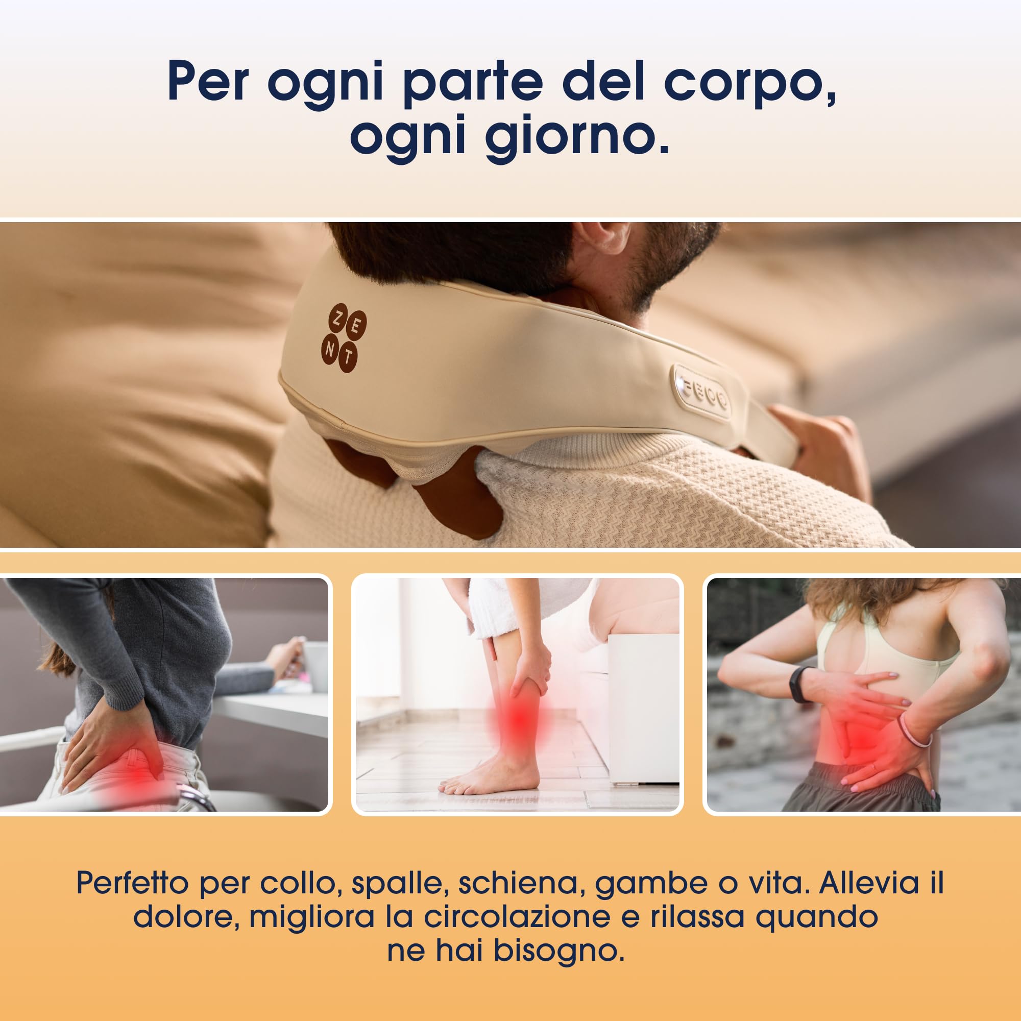 ZENT Massaggiatore Cervicale senza fili con Calore, Massaggiatore schiena e collo, Massaggio collo TuiNa Shiatsu 6D, Fino a 90 Minuti di Autonomia, Massima Libertà di Movimento