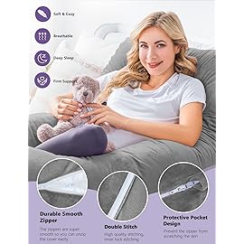 Meiz Pregnancy Pillow, U Shaped Pregnancy Body Pillow with Zipper Removable Cover (Gray- Velvet)