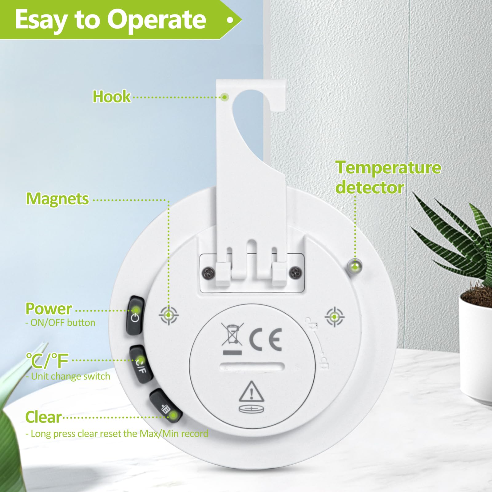 Geevon Termómetro para nevera, mini LCD digital, IP65 impermeable, función de indicador de temperatura del refrigerador, parte trasera magnética de soporte, registro mínimo máximo, termómetros de