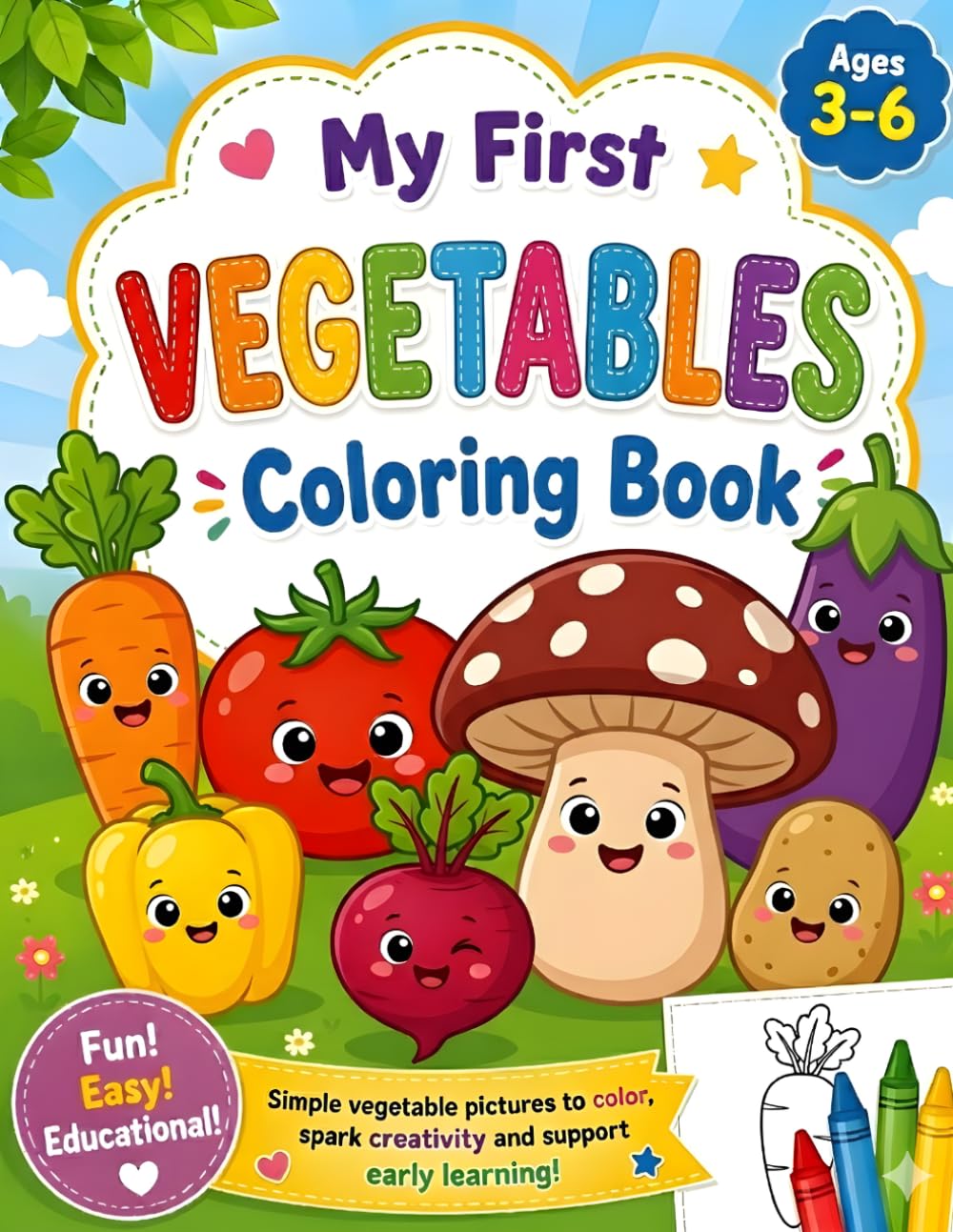 My First Vegetable Coloring Book for Kids Ages 3–6: Fun and Easy Vegetable Coloring Pages for Toddlers and Preschoolers | Cute Veggie Illustrations ... Girls | Educational Coloring Activity Book