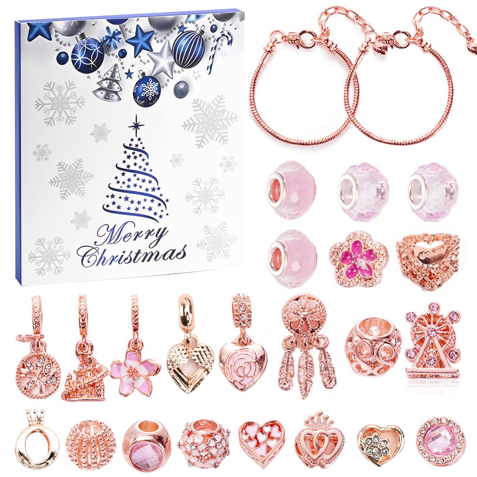 Schmuck Adventskalender 2023 Für Mädchen – Mit 24 Überraschungen, 2 Ketten & 22 Perlen, DIY Bettelarmband
