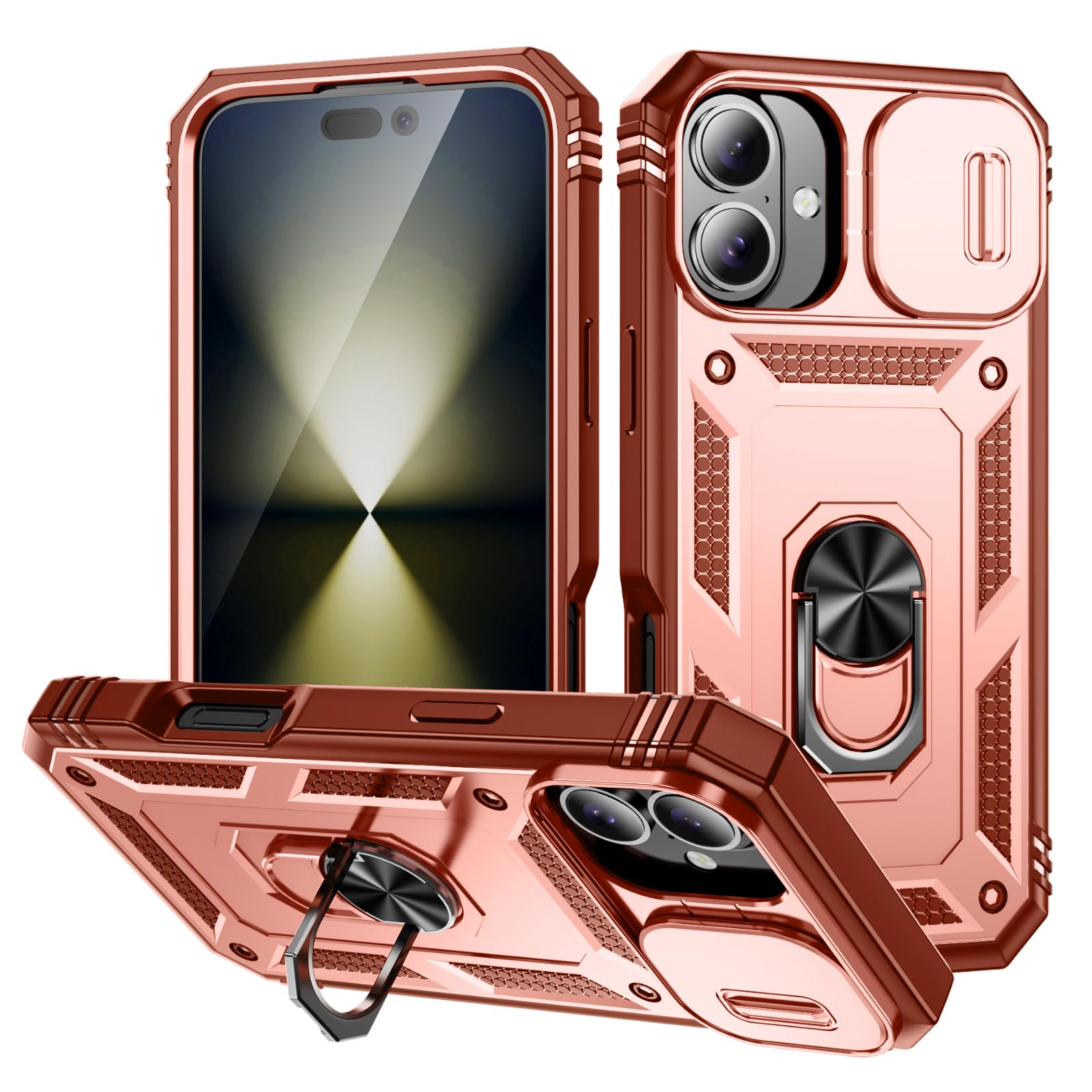 Coque iPhone 16 antichoc avec protège-objectif coulissant rose - 7