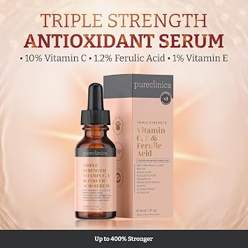 Triple Strength Vitamin C, E & Ferulic Acid Serum (w/Retinol & double weight Hyaluronic Acid) – 30ml / 1 fl oz (4 bottles)