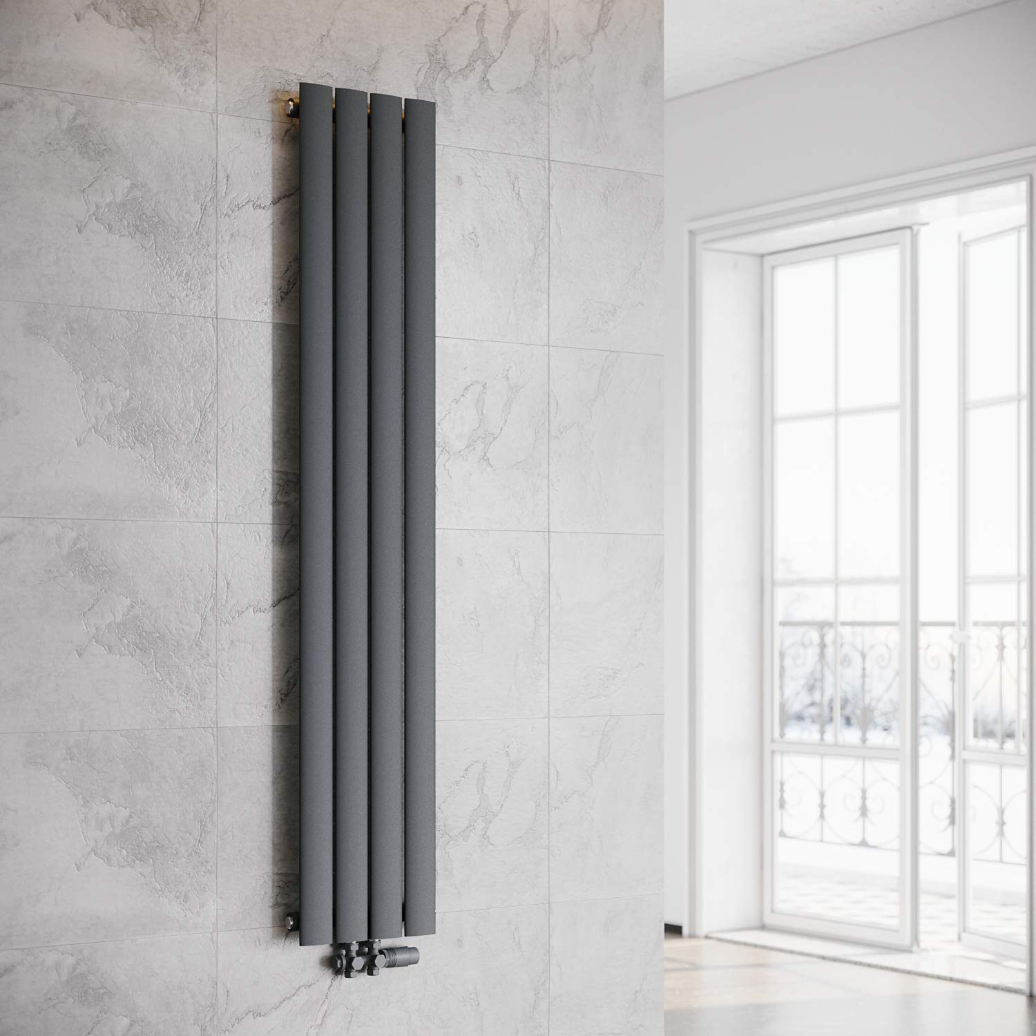 ELEGANT Grzejnik płaski pionowy antracyt 1600 x 308 mm Design grzejnik panelowy jednowarstwowy płaski grzejnik przyłącze środkowe ogrzewanie
