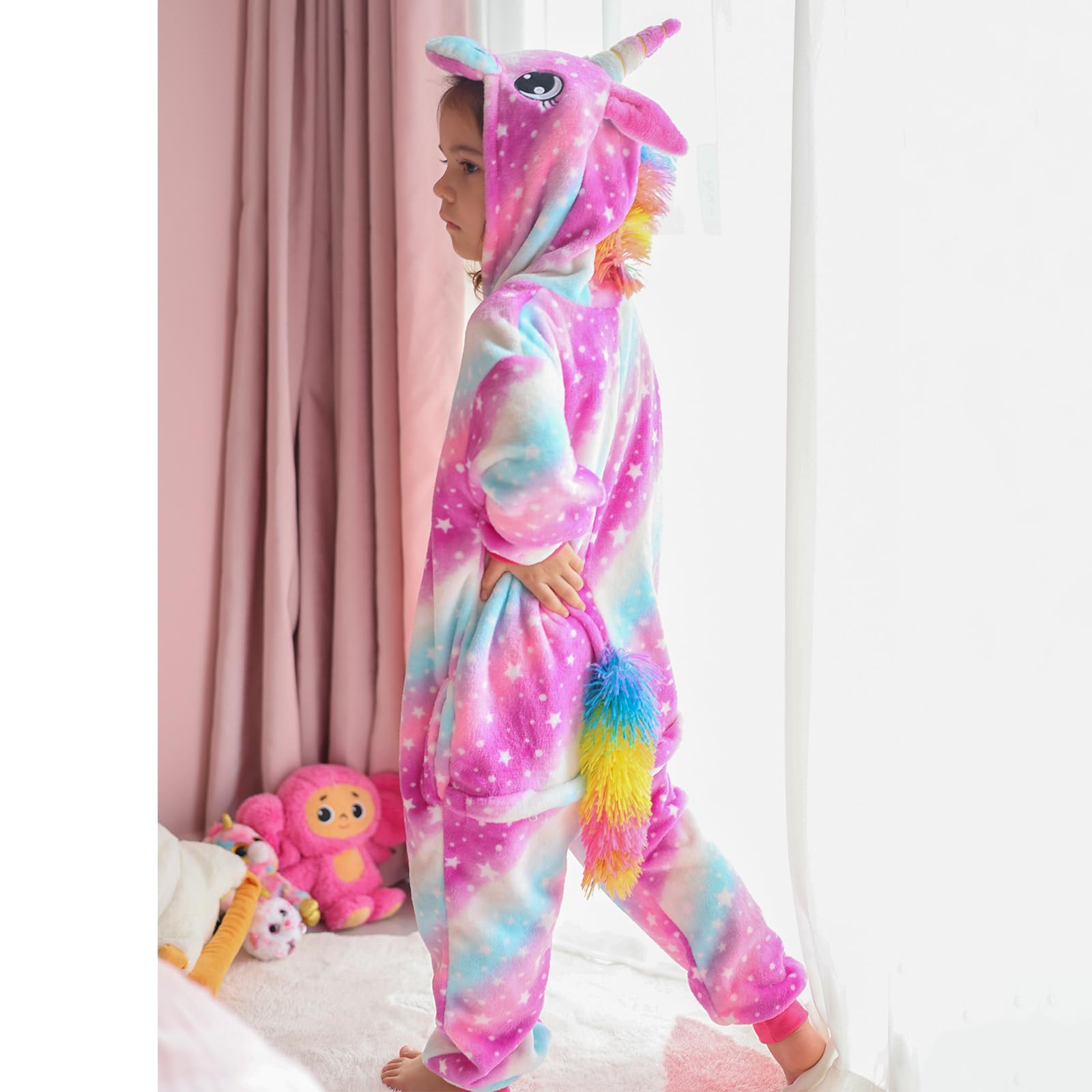 KAKU NANU Licorne Fille Pyjama One Piece Enfant Polaire 2-10 Ans,Fermeture Éclair,2 Poches