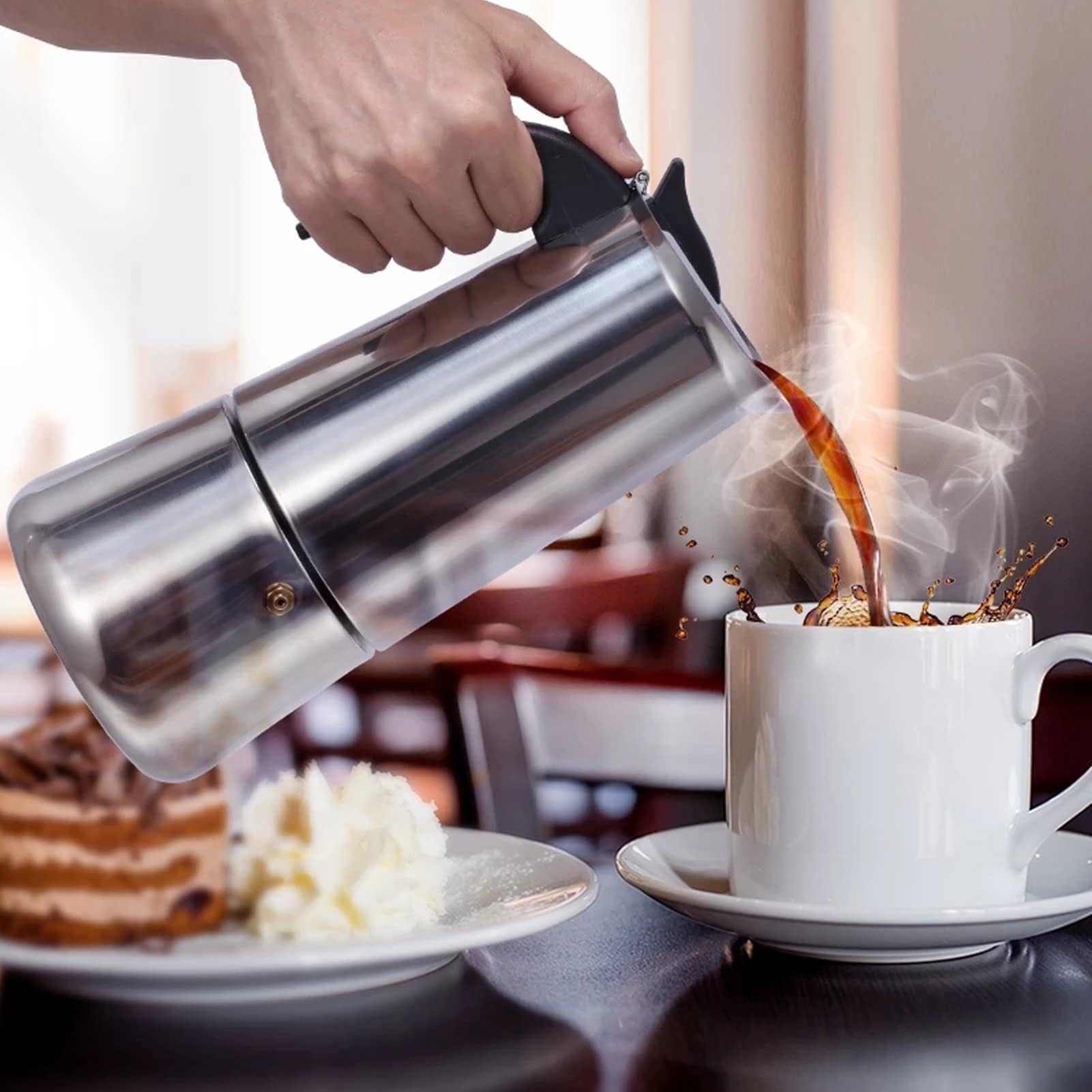 Cafetière électrique, Percolateur électrique De Grande Capacité Cafetière Moka En Acier Inoxydable Portable Pour la Maison Et le Camping En Plein Air(600ML)