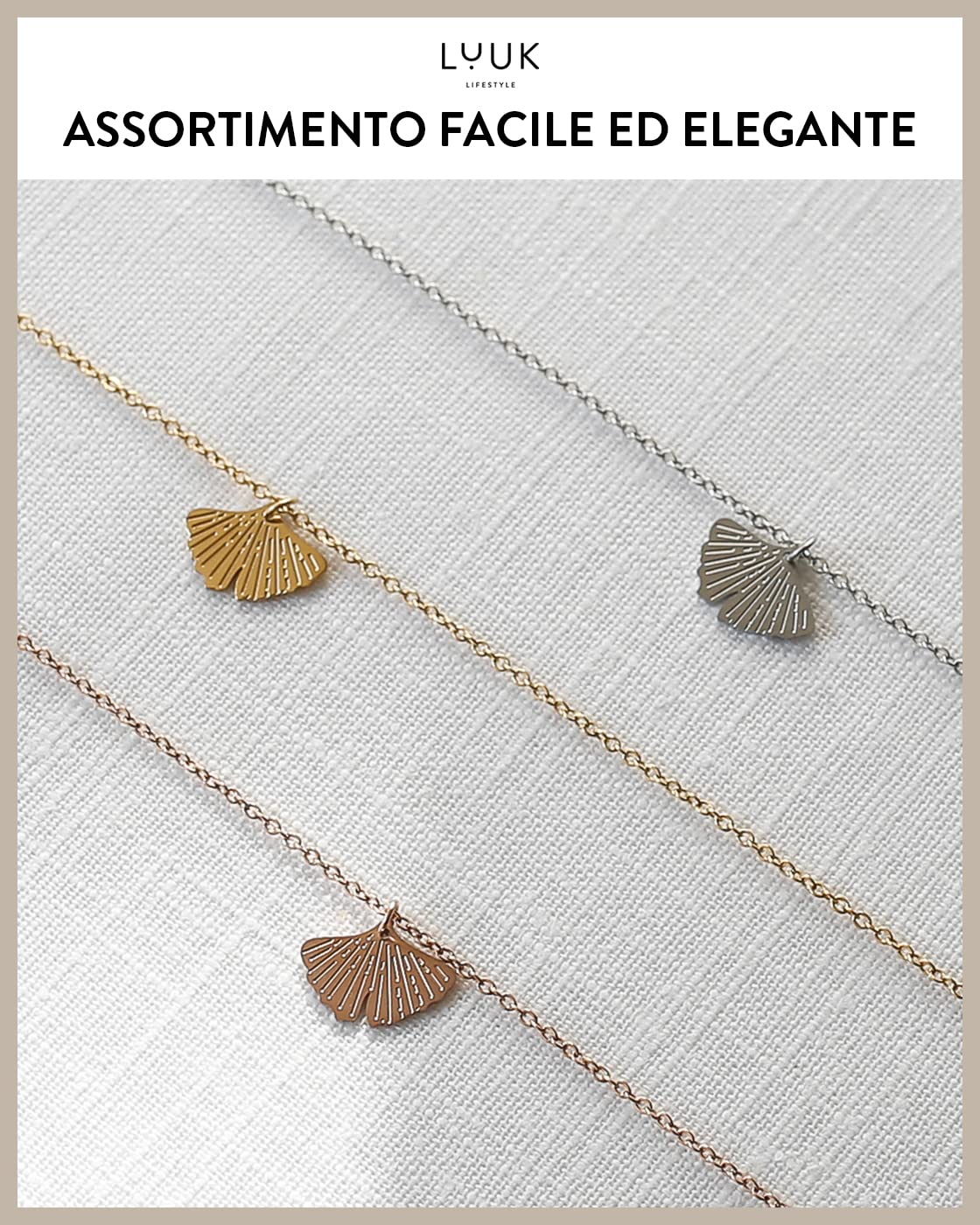 LUUK LIFESTYLE Collana con Ciondolo con carta HAPPINESS, 50cm | Ciondolo Diverso, Acciaio Inossidabile, Impermeabile, Ipoallergenico, Catena Regolabile, Regalo per Lei, Donna