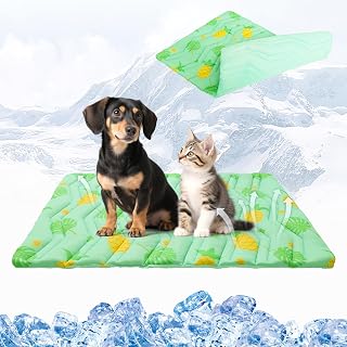 KOOLTAIL Upgraded Two-Sided Dog Cooling Mat for Cats & Puppies - Cute Fruit Pattern, Washable Waterproof Pad, Green Medium 27.5"