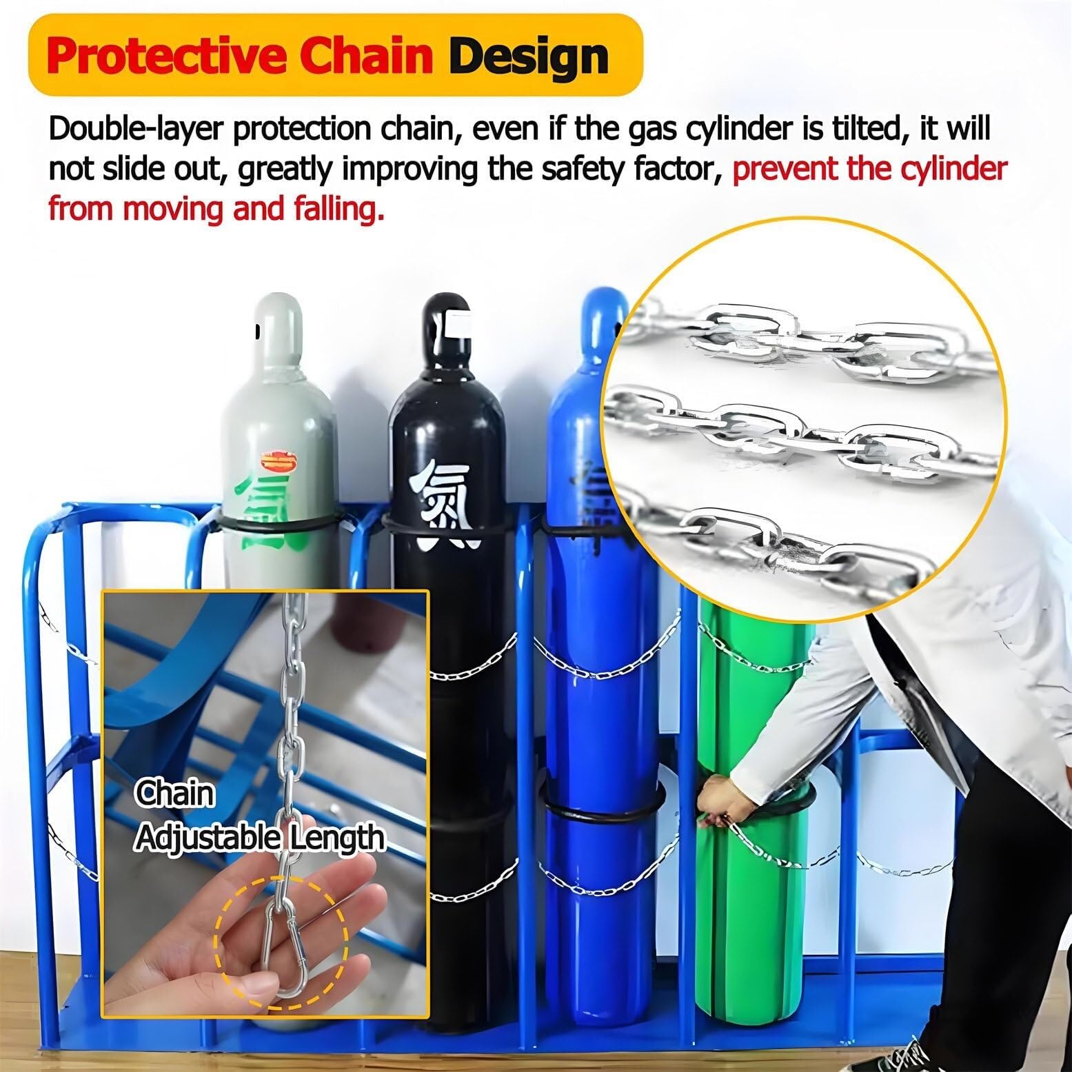 Soporte de almacenamiento de tanque de oxígeno resistente para montaje en suelo para 1-4 botellas con tornillos y correa de seguridad