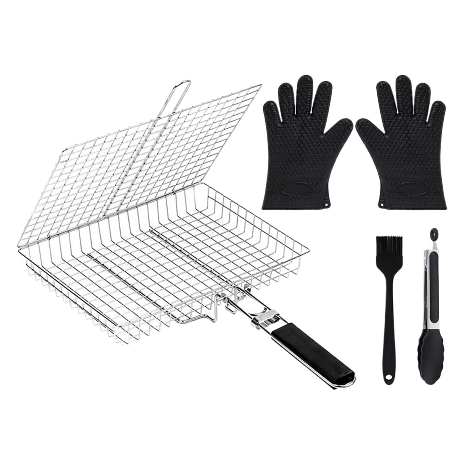 Set di cestini per barbecue, pieghevole, portatile, in acciaio inox, con