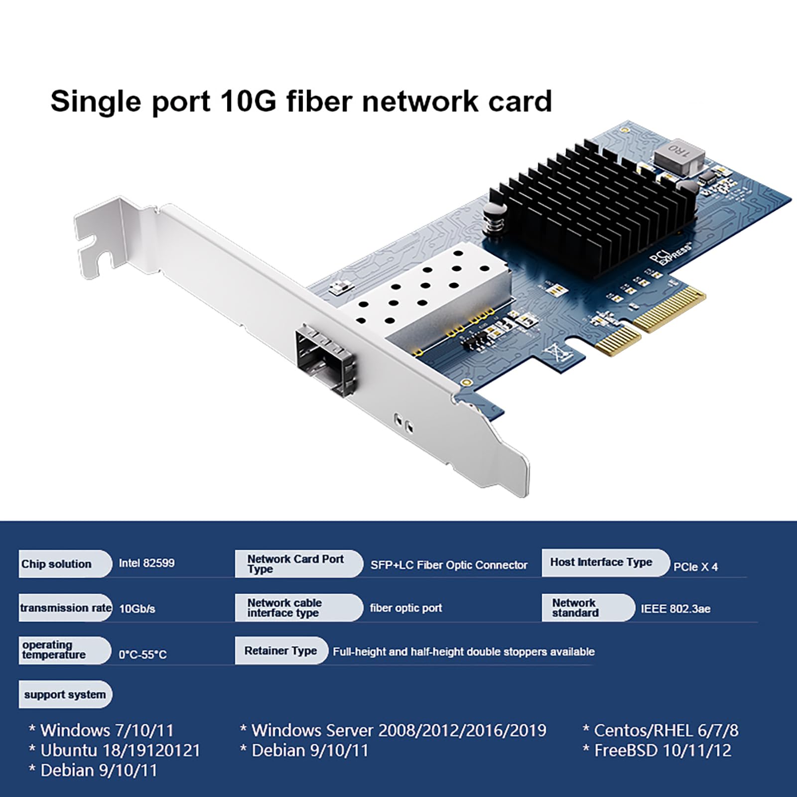 Scheda di rete SFP+ PCI-e aperta da 10 GB, con controller Intel 82599 (X520-DA1), adattatore Ethernet da 10 Gbps, scheda NIC 10Gbe 10G, supporto Windows/Windows Server/VMware