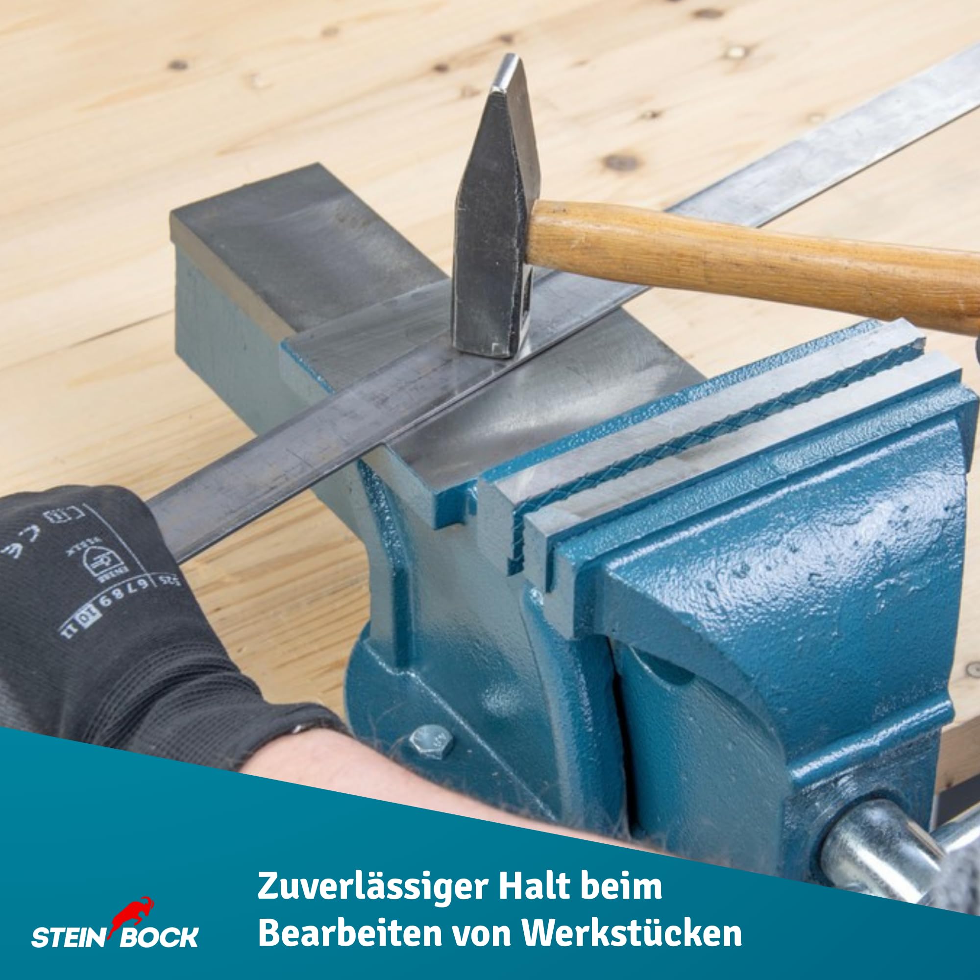 Steinbock Schraubstock feststehend |125 mm Backenbreite | Tischschraubstock aus robustem Gusseisen | robuste Ambossfläche | rutschfeste Backen | präzise Werkstück-Fixierung