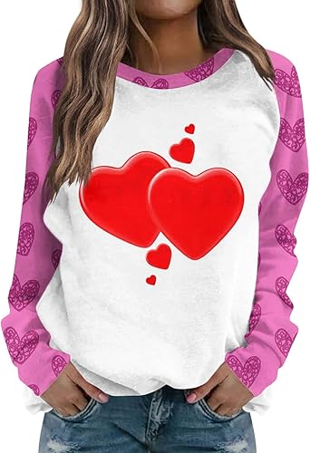 Sudaderas para el día de San Valentín para mujer, blusas de cuello redondo, casuales, sin botones, estampado de corazón, camisas de manga larga