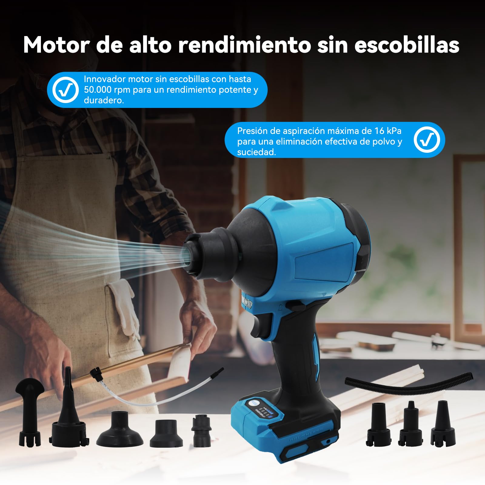 Soplador con motor de alta velocidad de 447 MPH, sin escobillas, compatible con batería Makita de 18 V, para garaje, taller, limpieza del hogar, solo herramientas, sin batería