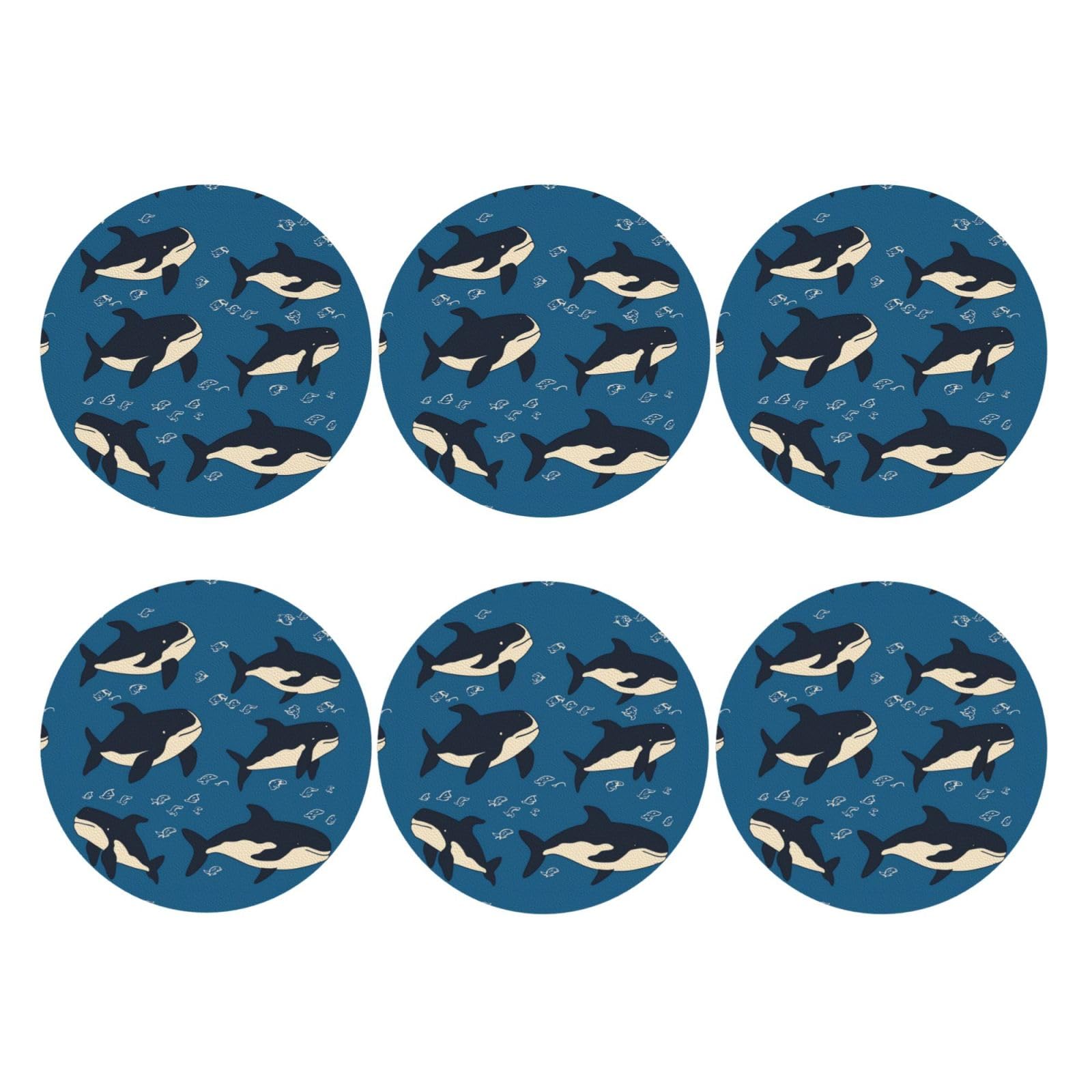 6pcs Leather Coasters for Drinks, Whale Drink Coasters for Tabletop Protection, 4" Cup Coasters for Coffee Table Decor, Non-Slip Drinking Cup Mat for Hot Or Cold Drink