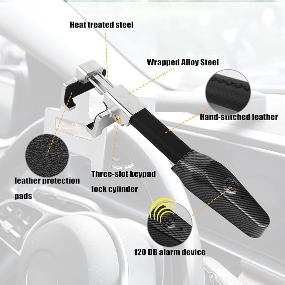 Steering Wheel Lock with Alarm,Steering Lock,Heavy Duty Car Anti-Theft Device Security Device Car Lock Universal Fit for Vehicle Truck Van SUV Car Security with 2 Keys