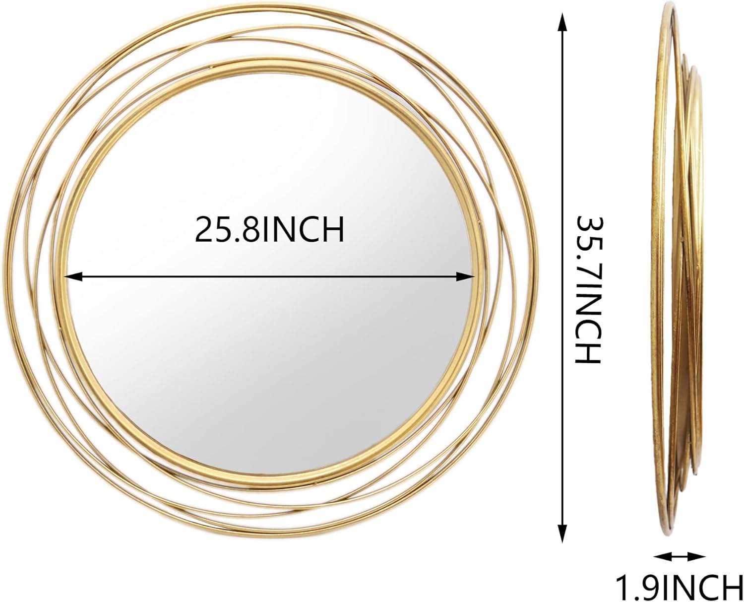 PARISLOFT 35.7'' Gold Circle Mirror with Metal Wire Frame, Large Round Wall Decor Mirror for Living Room,Bedroom, Kitchen, Bathroom, Entryway