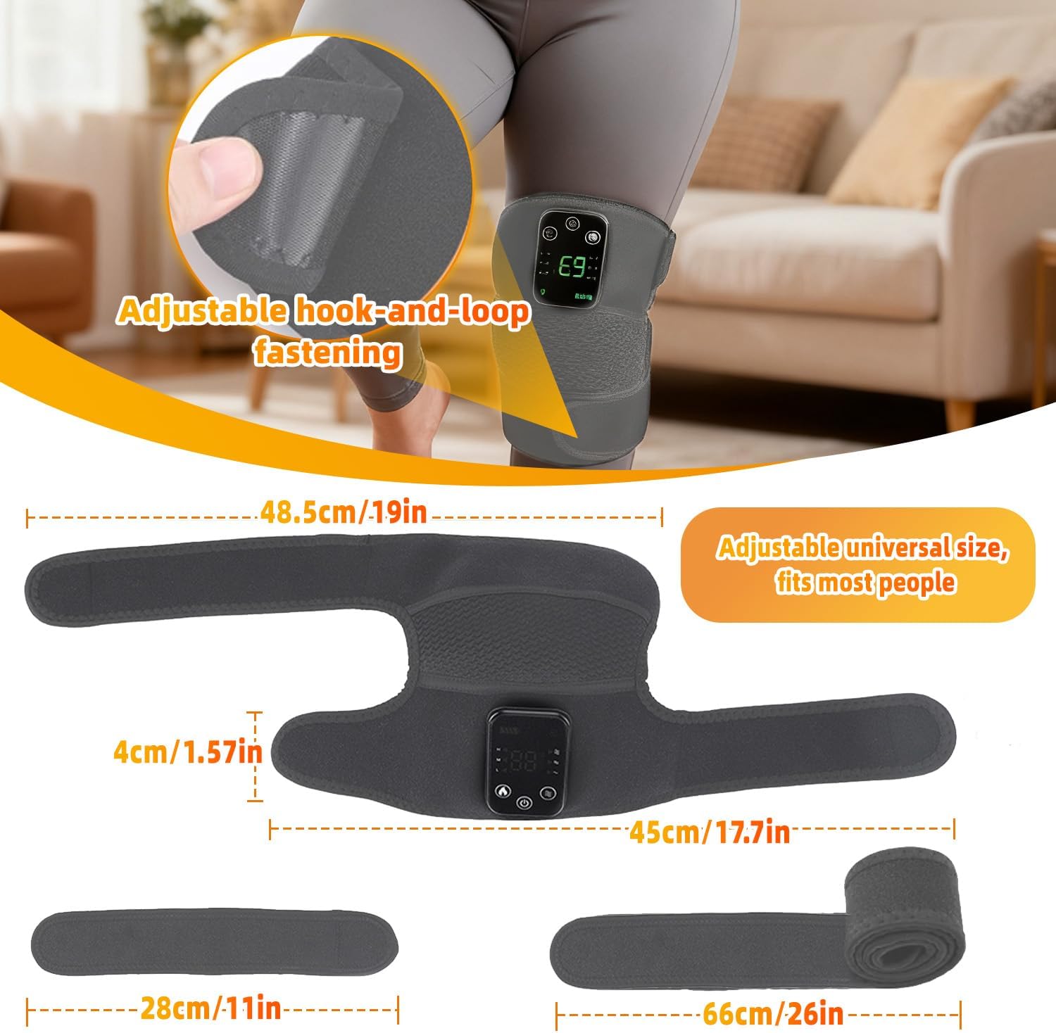 Electric Knee Massager with Heat & Vibration Therapy - Portable Cordless Heated Brace for Knee Pain Relief Ideal Gifts for Men, Women, Seniors - Gray - Image 7