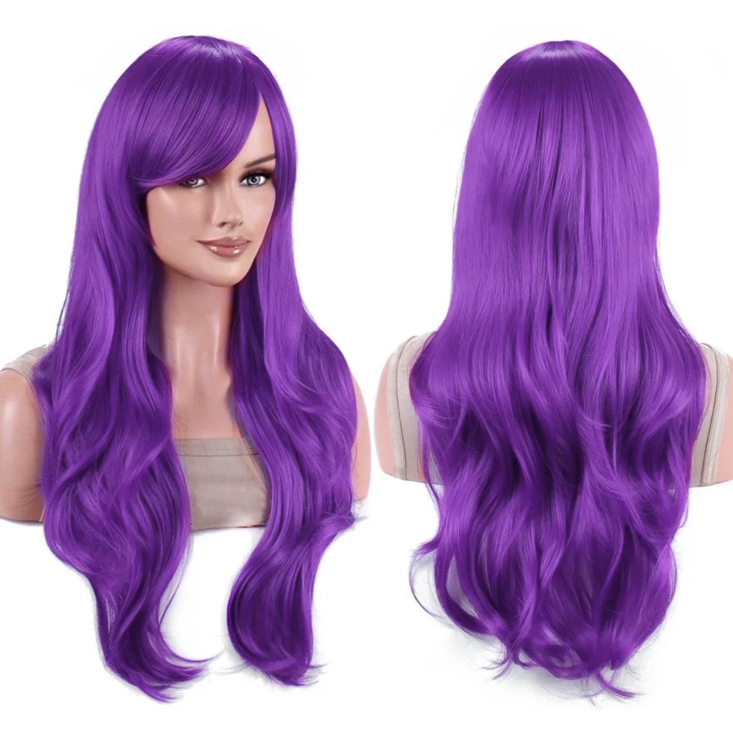 IMISSU 28 Inch/70cm Long Hair Water Wavy Wigs with Bangs Cosplay Costume Wig (Violet), 23 cm x 16 cm
