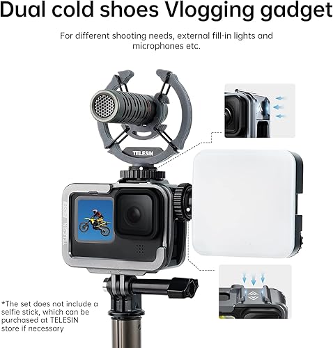 Miniatura 5 de TELESIN Carcasa metálica de aluminio con marco protector de carcasa de esqueleto para GoPro Hero 13, 12, 11, 10, 9, se adapta con filtro de lente ND
