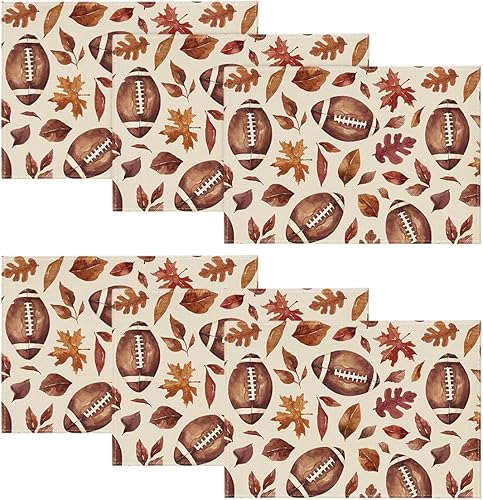 Miniatura 7 de Artoid Mode Football Rugby Leaves Fall Placemats Set of 4, 12x18 Inch Seasonal Autumn Table Mats for Party Kitchen Dining Decoration