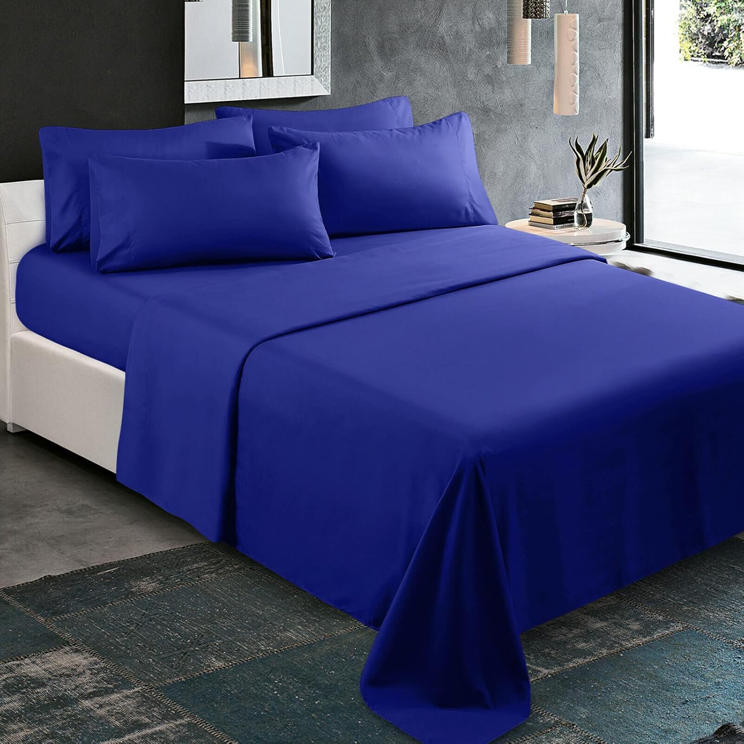 KBC linen 6 Piece Hotel Luxury Soft 100% Cotton Bed Sheets Set, 18" - 21" Deep Pocket Fitted Sheet, Wrinkle Free, 800 Thread Count Bedding Set (Queen, Royal Blue)