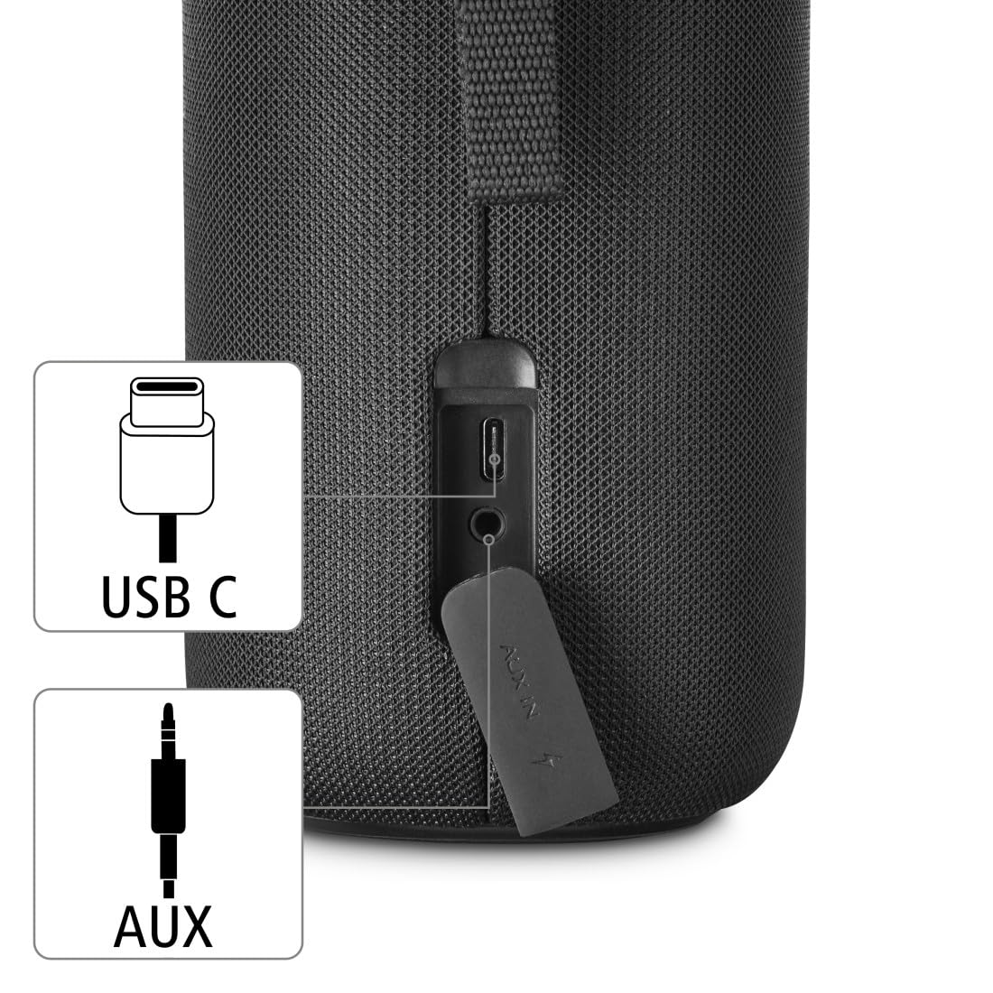 Hama Enceinte Bluetooth Portable Shine 2.0" Lumineux 5 Couleurs sans Fil, Lumière LED, Haut Parleur Etanche IPX4, Rechargeable Autonomie 12h, Résistance poussière et Chocs, Puissance 30 W, Noir